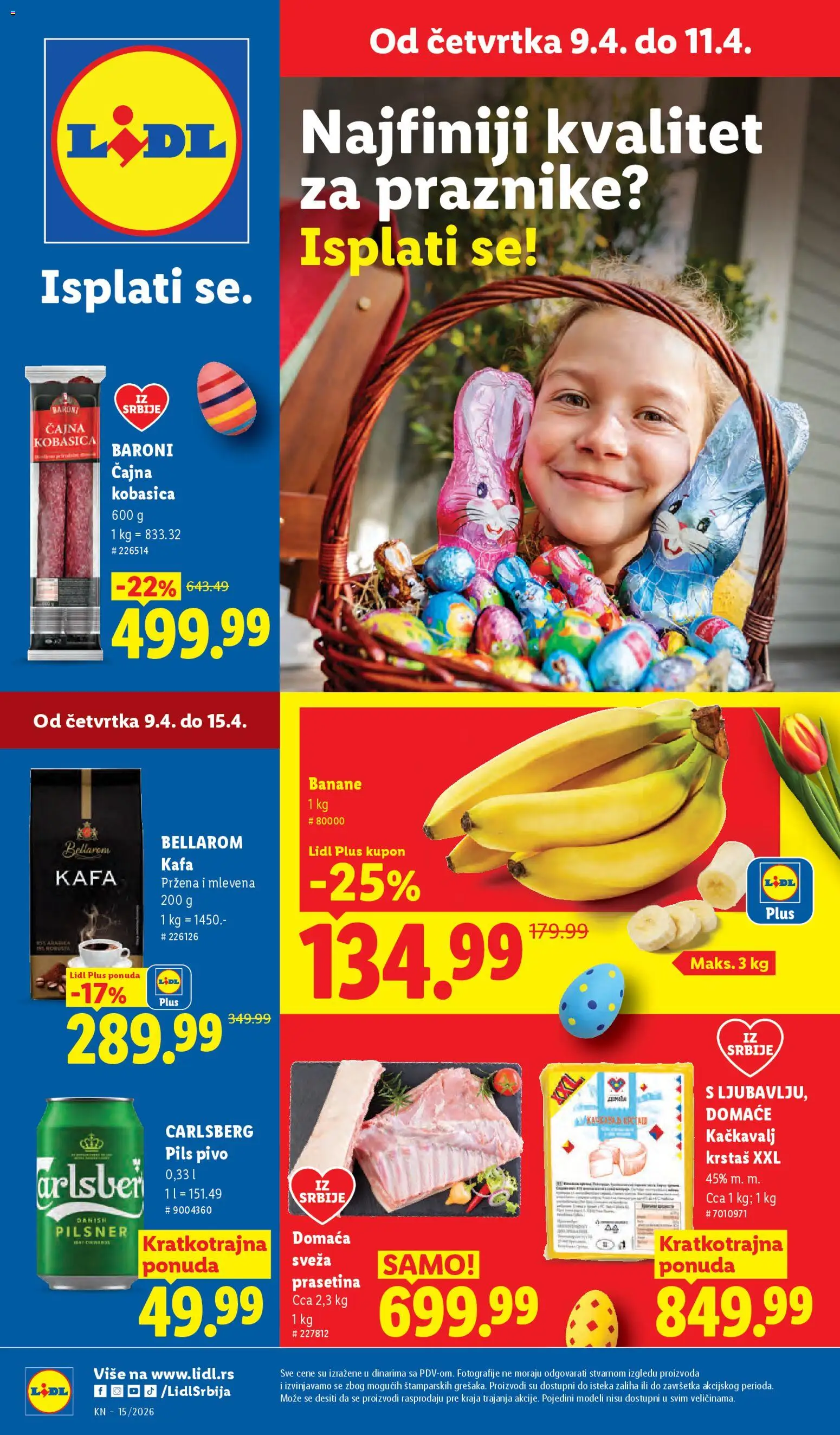 Lidl katalog - važi od 09.04.2026 | Strana: 1 | Proizvode: Kačkavalj, Kafa, Pivo, Kobasica