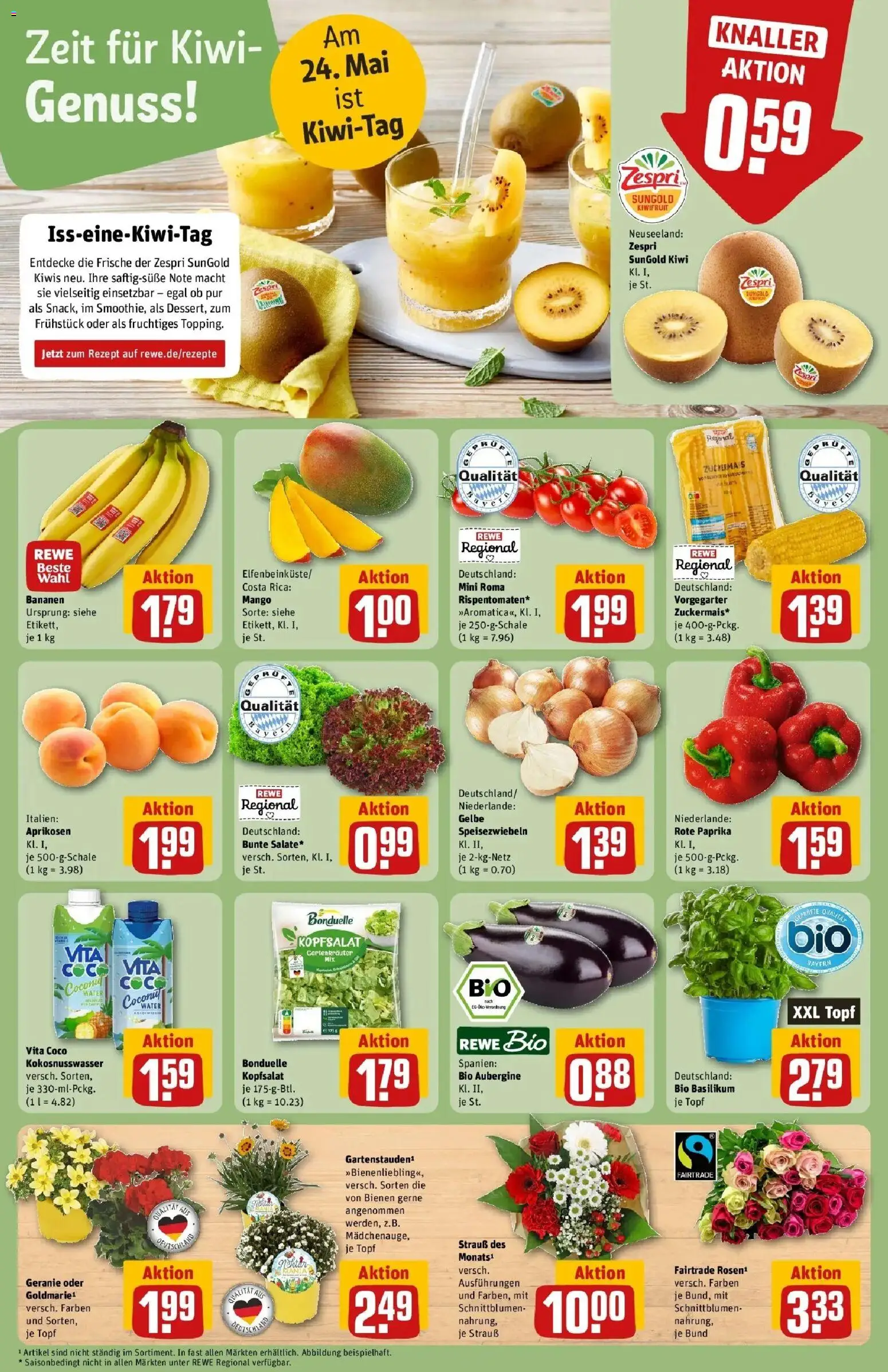 Rewe Prospekt Aschheim – gültig ab 17.05.2026 | Seite: 12 | Produkte: Bananen, Paprika, Aubergine, Kiwi