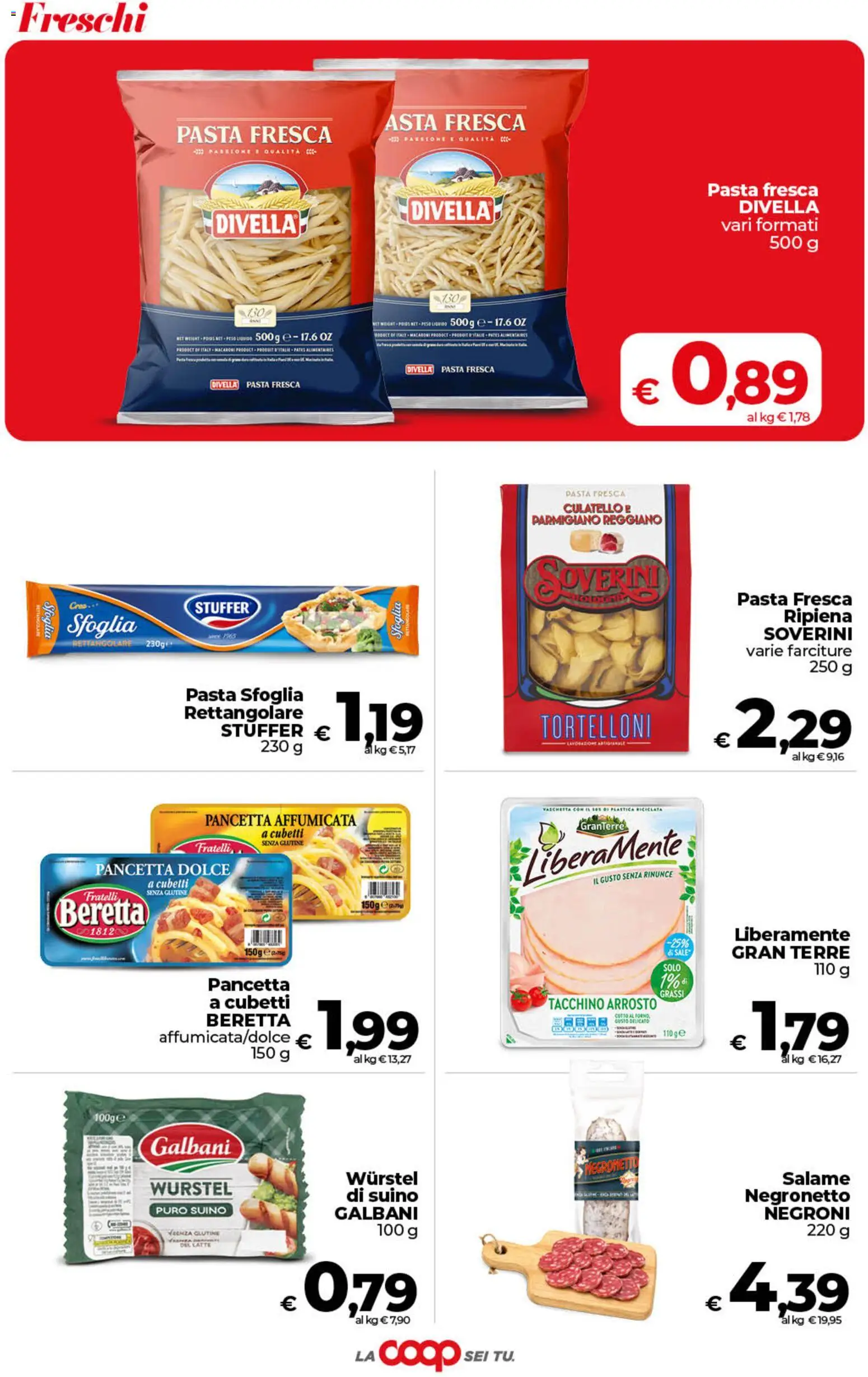 Volantino COOP del 21/08/2026 | Pagina: 16 | Prodotti: Arrosto, Salame, Divella, Parmigiano