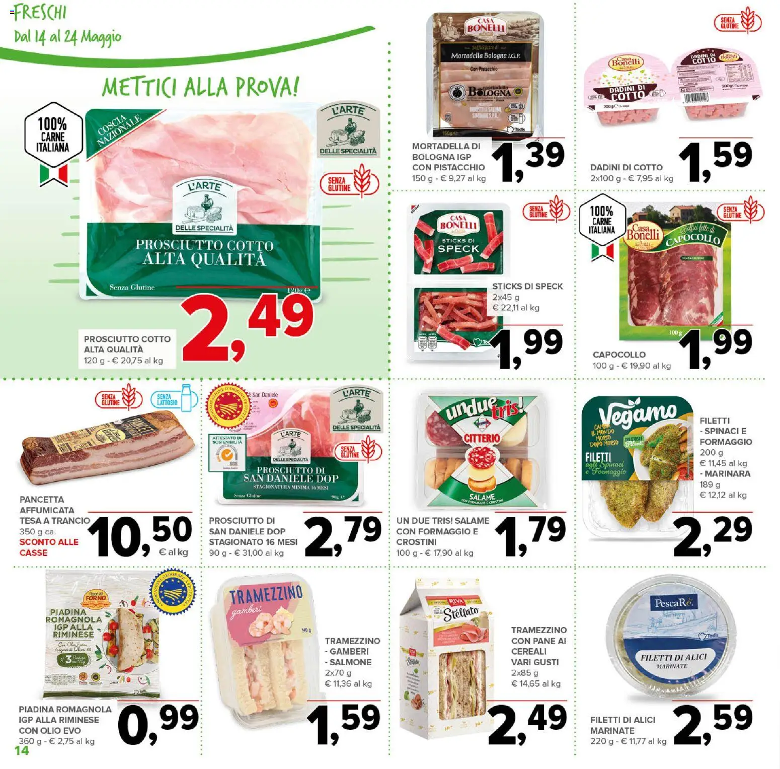 Volantino Todis del 14.05.2026 | Pagina: 14 | Prodotti: Pancetta, Olio, Prosciutto, Tramezzino