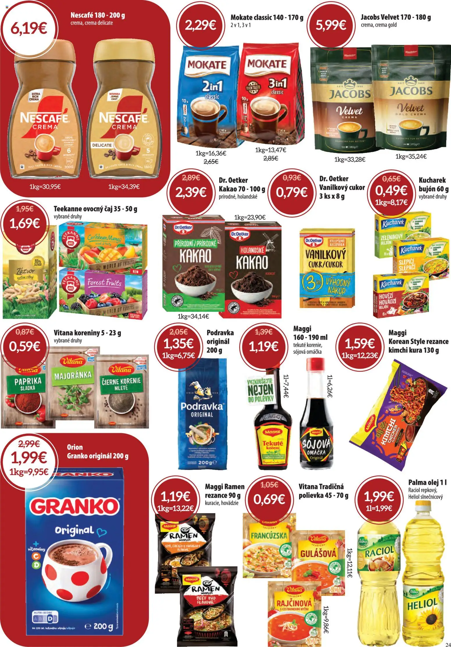 Nové Nitrazdroj akcie – leták je platný od 01.10.2026 | Strana: 24 | Produkty: Jacobs Velvet, Omáčka, Ovocný čaj, Granko