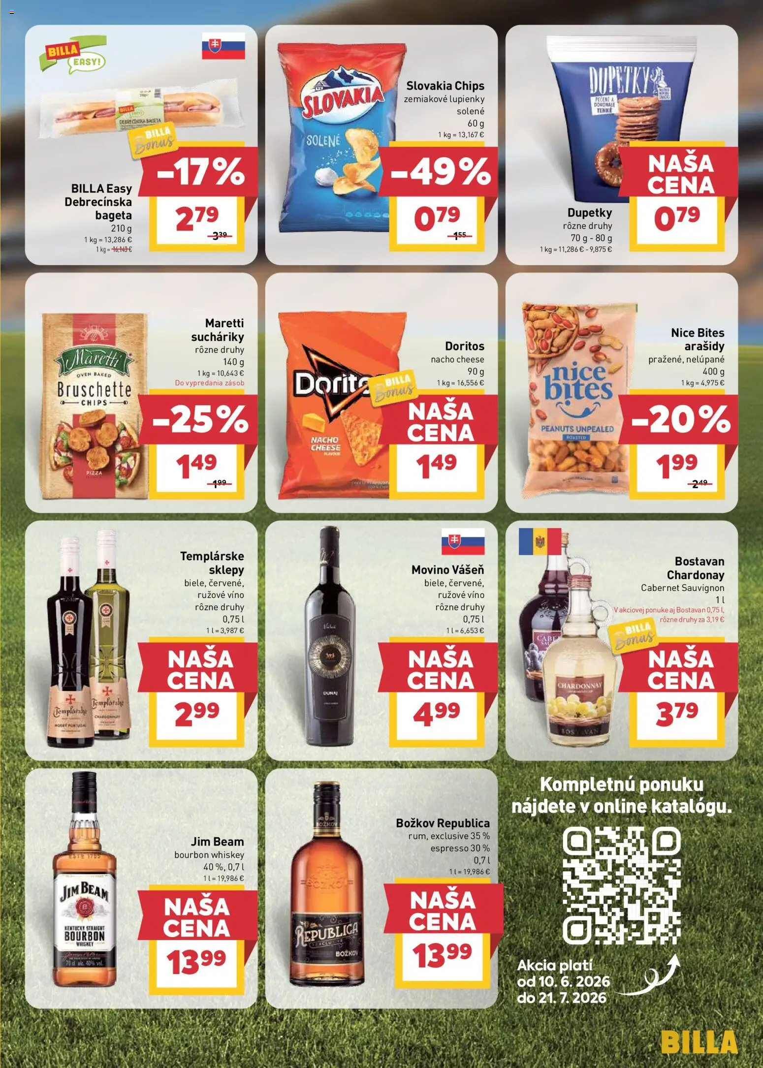 Nové Billa akcie – leták je platný od 17.06.2026 | Strana: 19 | Produkty: Víno, Rúžové víno, Bourbon, Arašidy