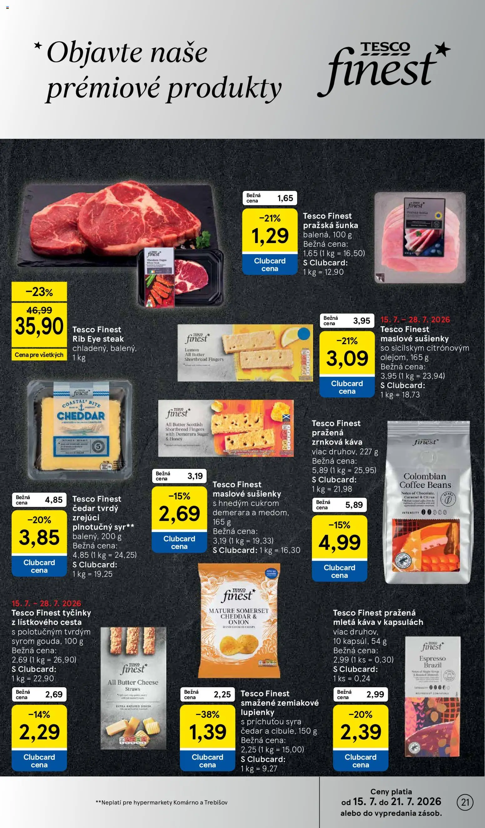 Nové Tesco akcie – leták je platný od 15.07.2026 | Strana: 21 | Produkty: Syr, Cheddar, Steak, Zrnková káva