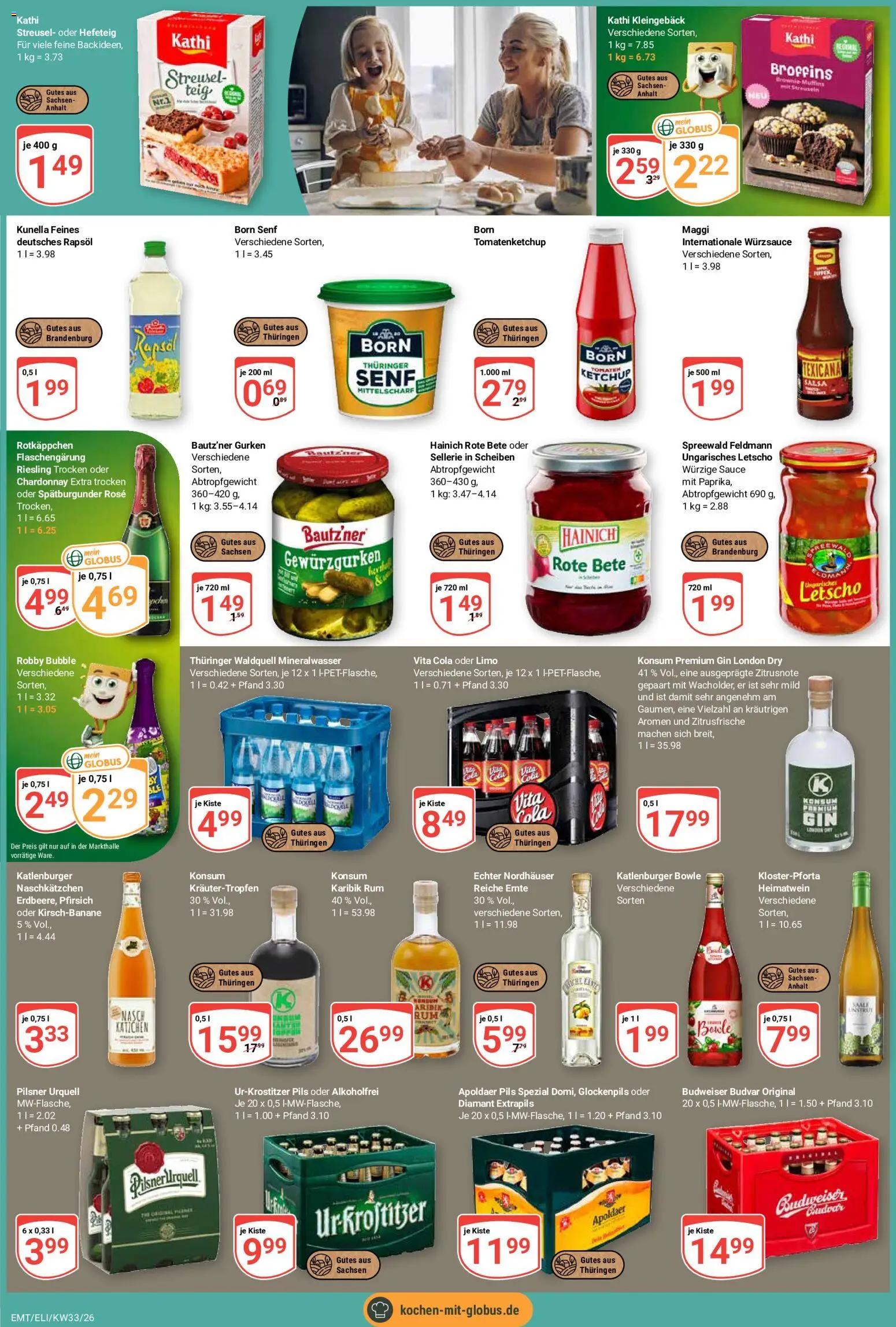Globus Prospekt Erfurt – gültig ab 10.08.2026 | Seite: 6 | Produkte: Rum, Pilsner urquell, Budweiser, Gurken
