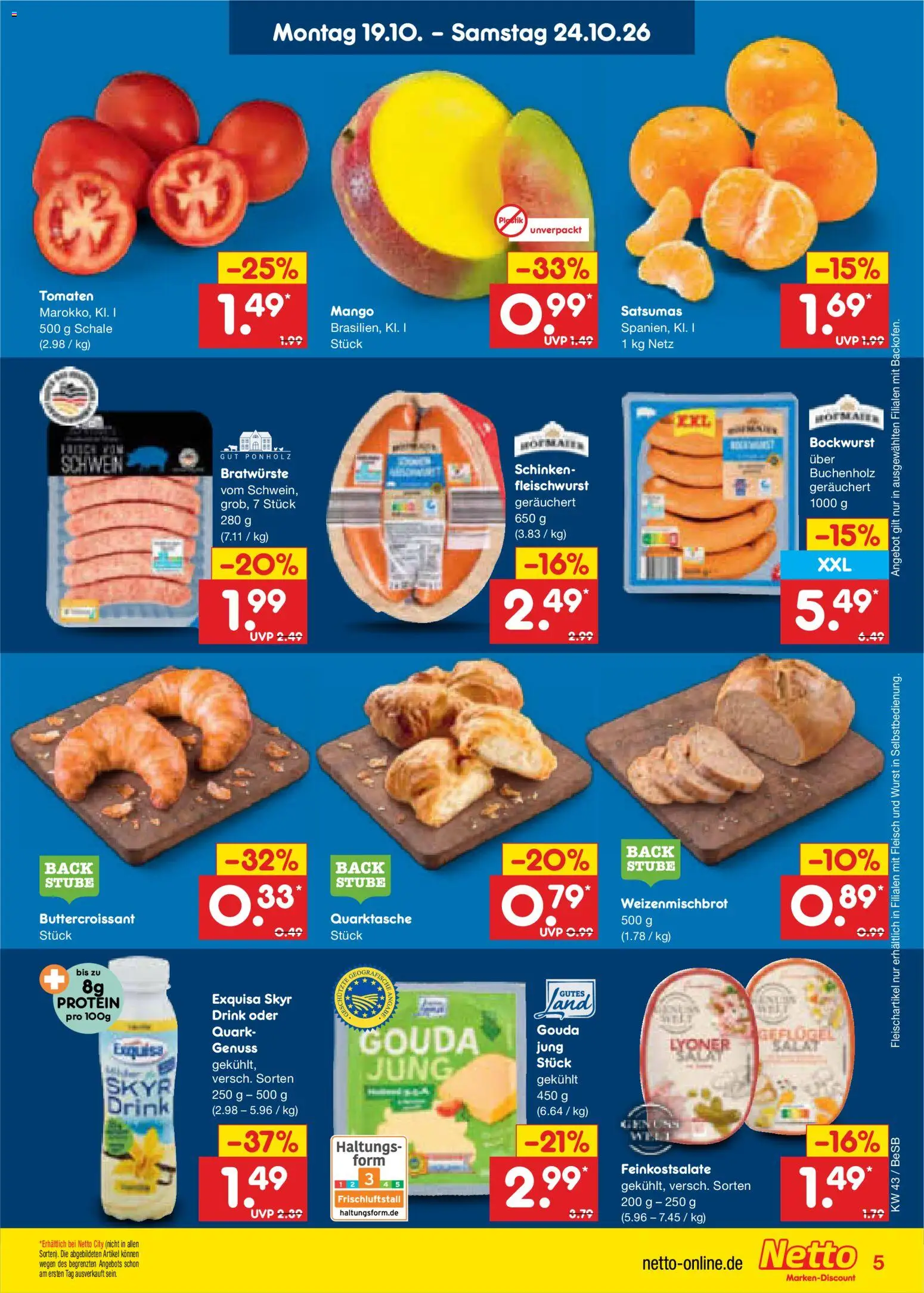Netto Marken-Discount Prospekt – gültig ab 19.10.2026 | Seite: 5 | Produkte: Bockwurst, Quark, Skyr, Wurst
