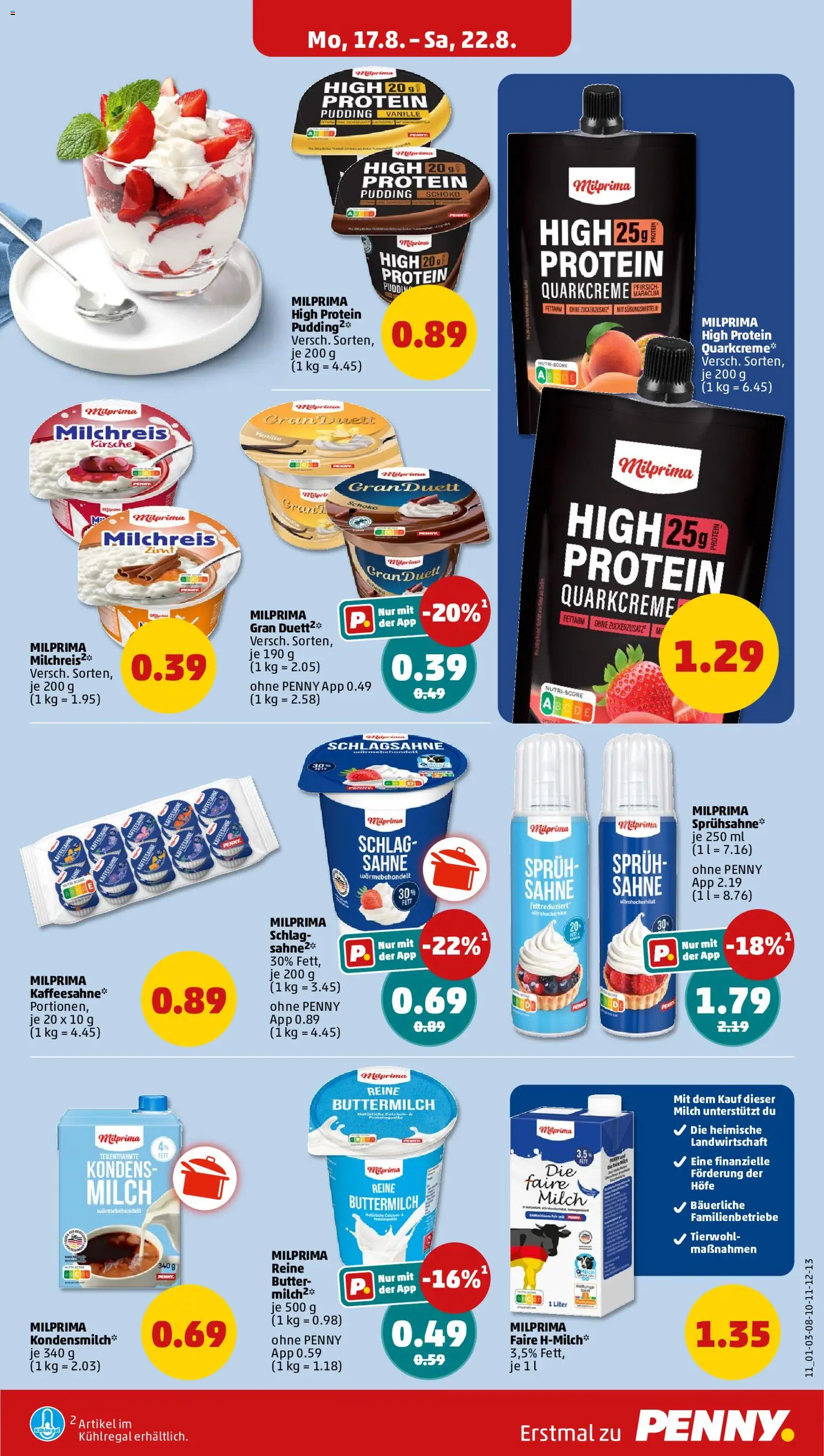 Penny Prospekt – gültig ab 17.08.2026 | Seite: 17 | Produkte: Schlagsahne, Milch, Pudding, Vanille