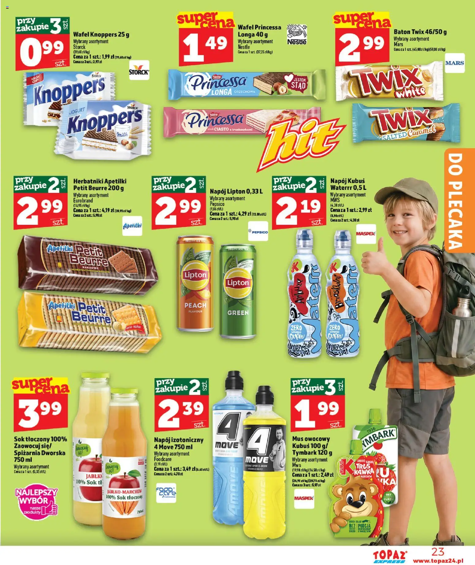 Topaz gazetka - Express od 13.08.2026 | Strona: 23 | Produkty: Kubuś, Tymbark, Orzechowa, Herbatniki