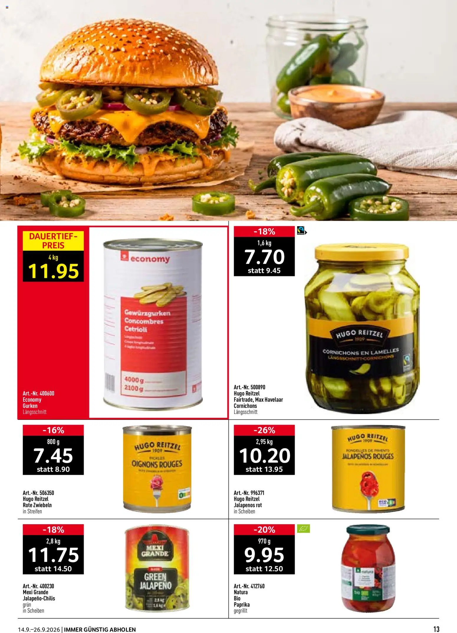 Prodega Aktionen Take Away – gültig ab 14.09.2026 | Seite: 13 | Produkte: Paprika, Gurken, Zwiebeln