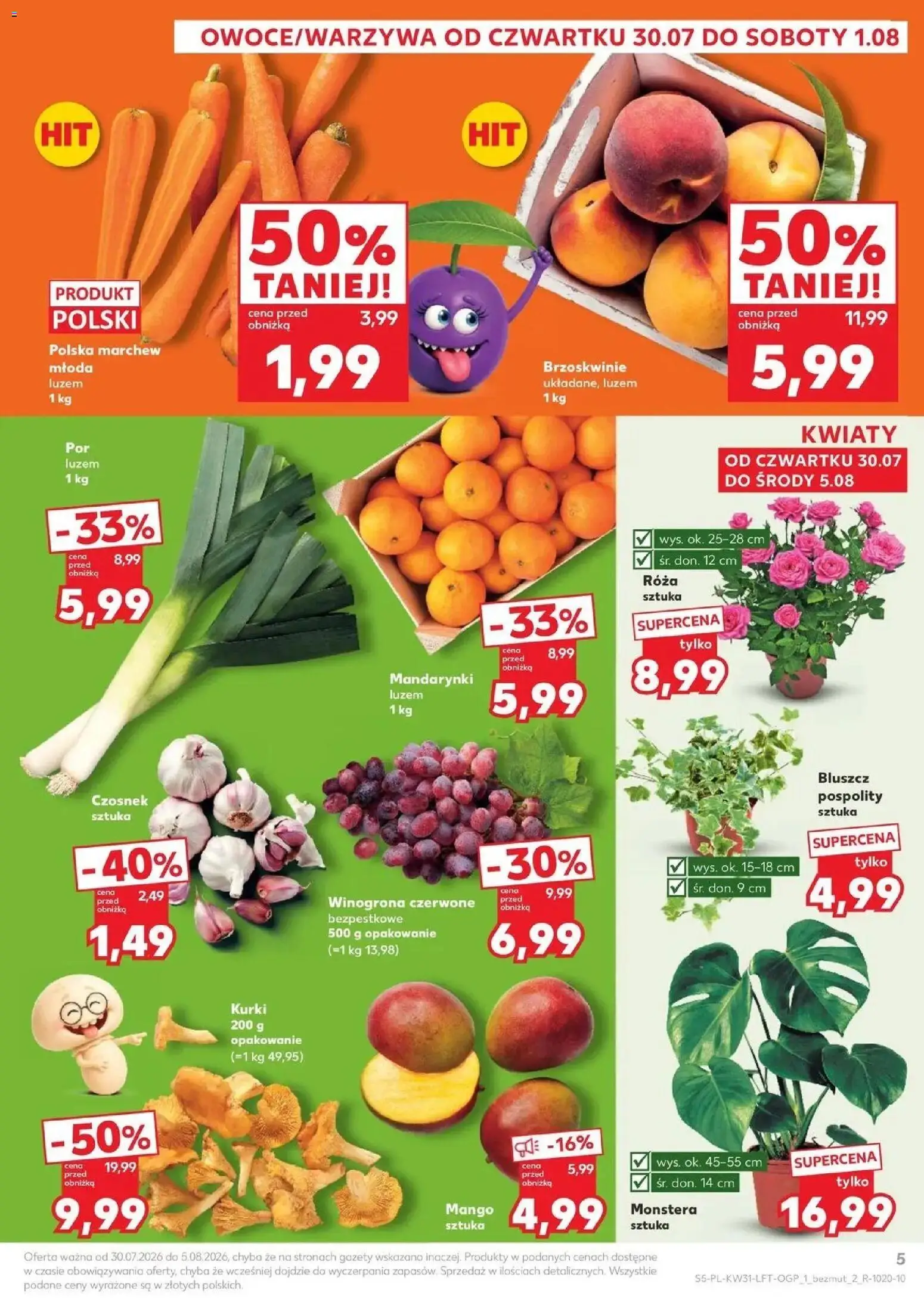 Kaufland gazetka od 30.07.2026 | Strona: 5 | Produkty: Mango, Czosnek, Brzoskwinie, Kwiaty