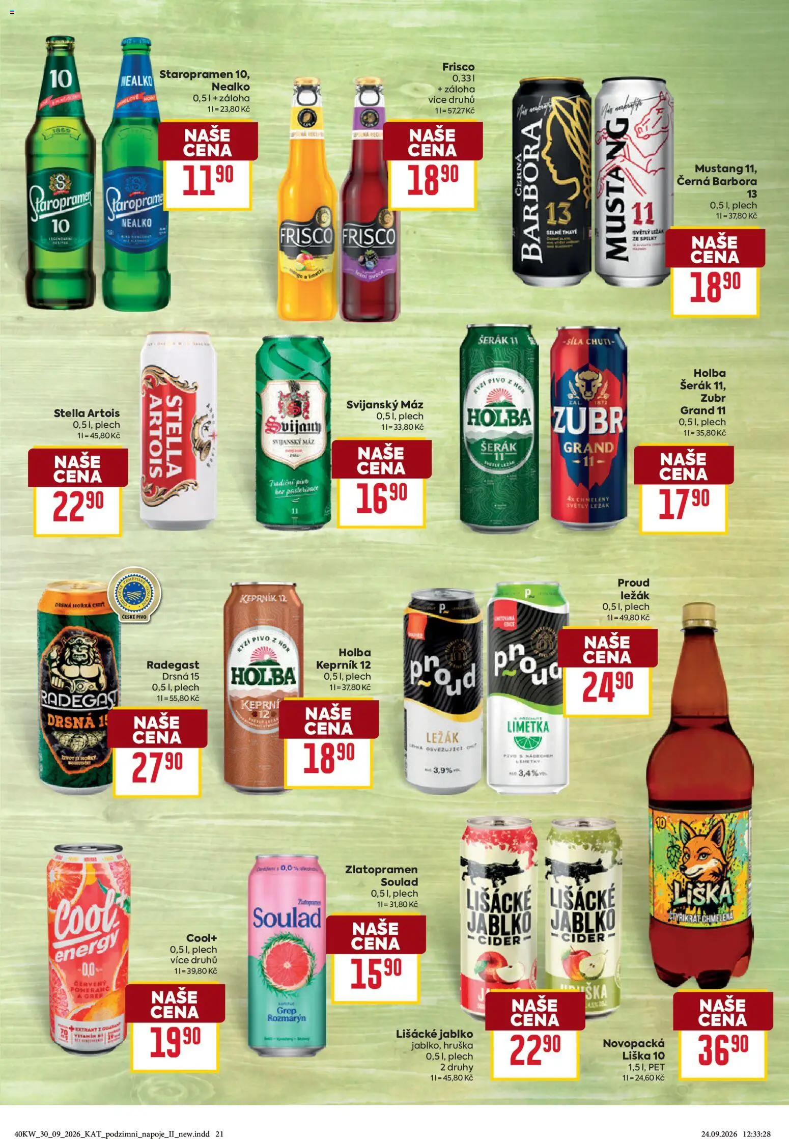 Billa leták Podzimní nápoje od 30.09.2026 | Strana: 21 | Produkty: Staropramen, Cider, Plech, Svijany