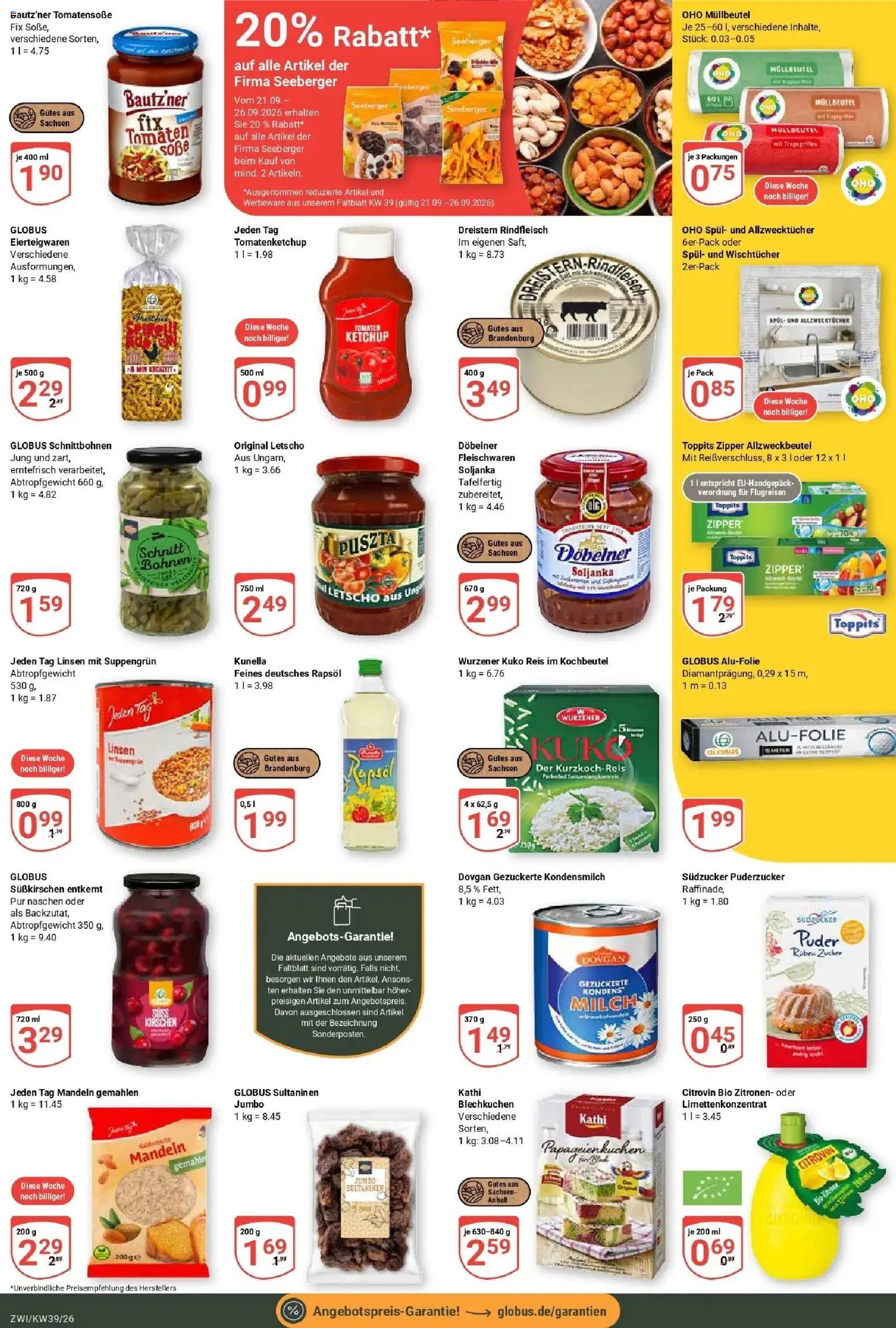 Globus Prospekt Zwickau (ab 21.09.2026) » Angebote online | Seite: 21 | Produkte: Milch, Rapsöl, Mandeln, Kondensmilch