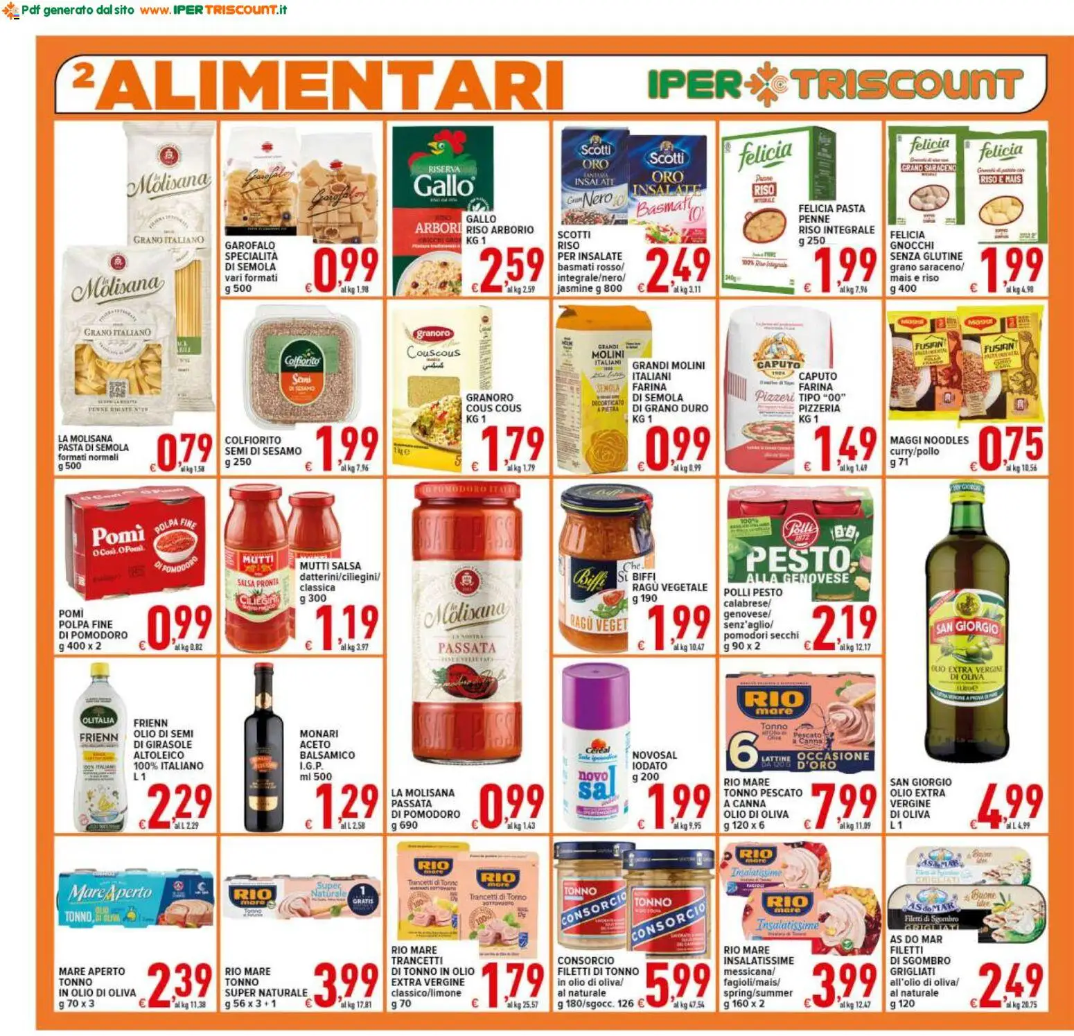 Volantino Ipertriscount del 08.05.2026 | Pagina: 2 | Prodotti: Pasta, Ragú, Olio extra vergine, Sgombro