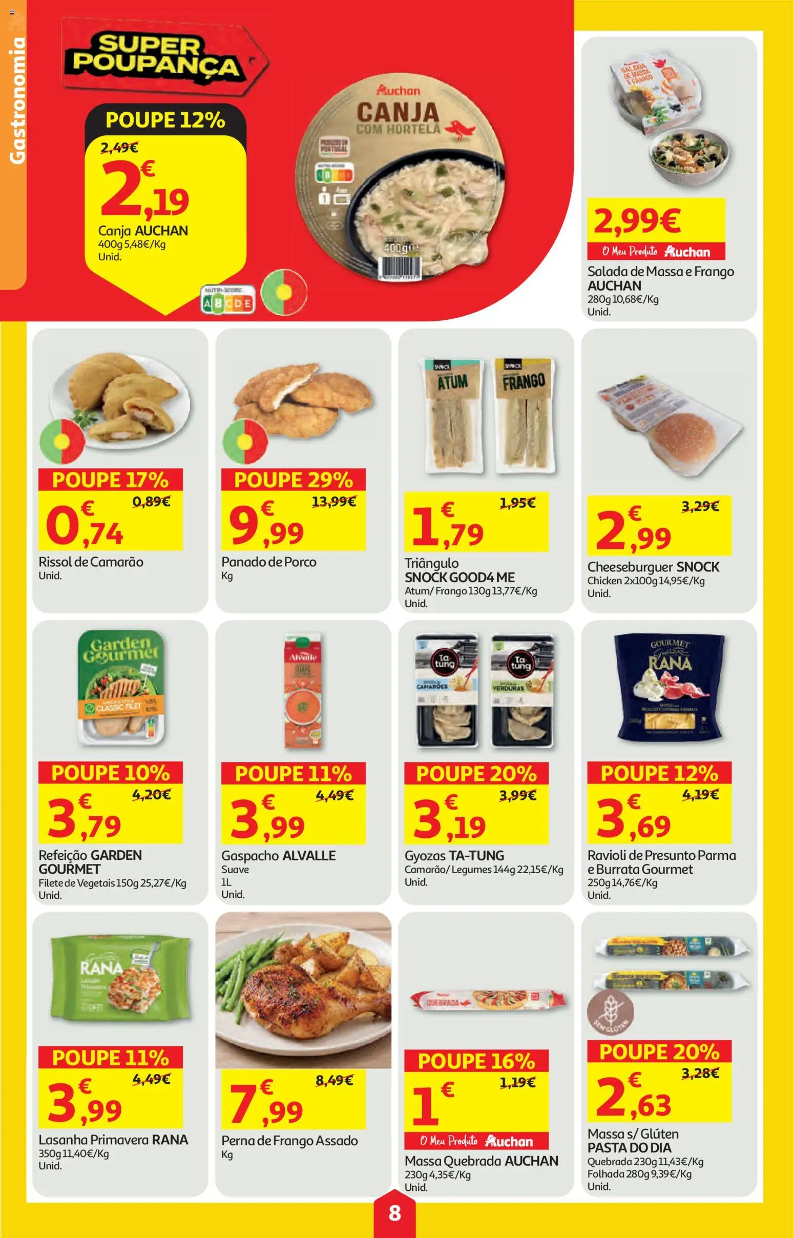 Auchan folheto │ válido de 21.05.2026 | Página: 8 | Produtos: Frango, Camarão, Presunto, Massa