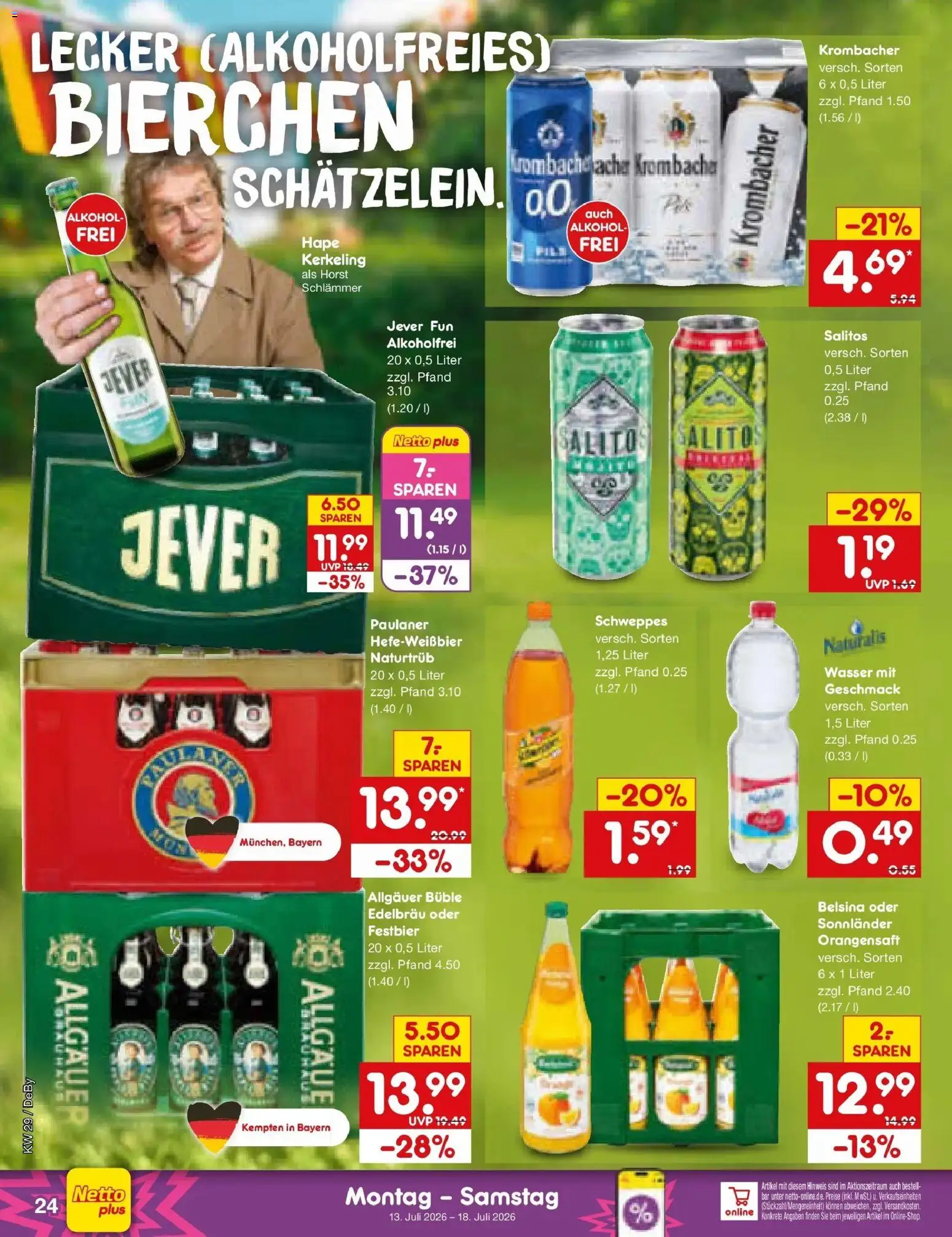 Netto Marken-Discount Prospekt Buttenwiesen – gültig ab 13.07.2026 | Seite: 32 | Produkte: Orangensaft, Schweppes, Wasser, Paulaner