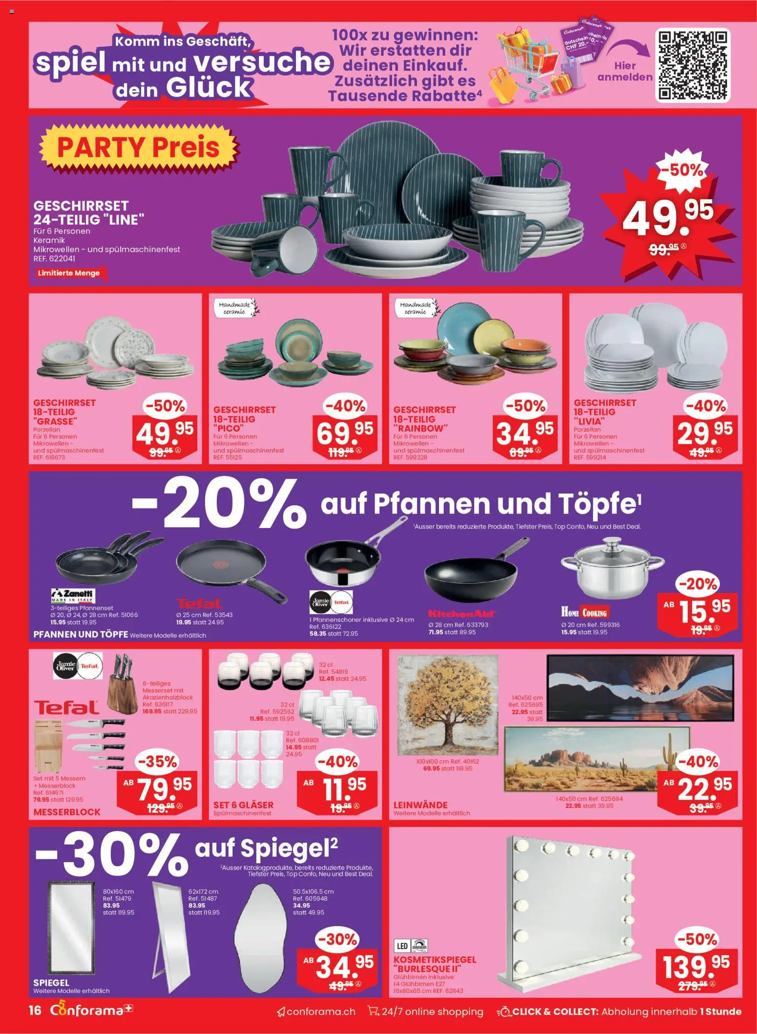 Conforama aktionen – gültig ab 26.08.2026 | Seite: 16 | Produkte: Spiegel, Kosmetikspiegel, Spiel, Top
