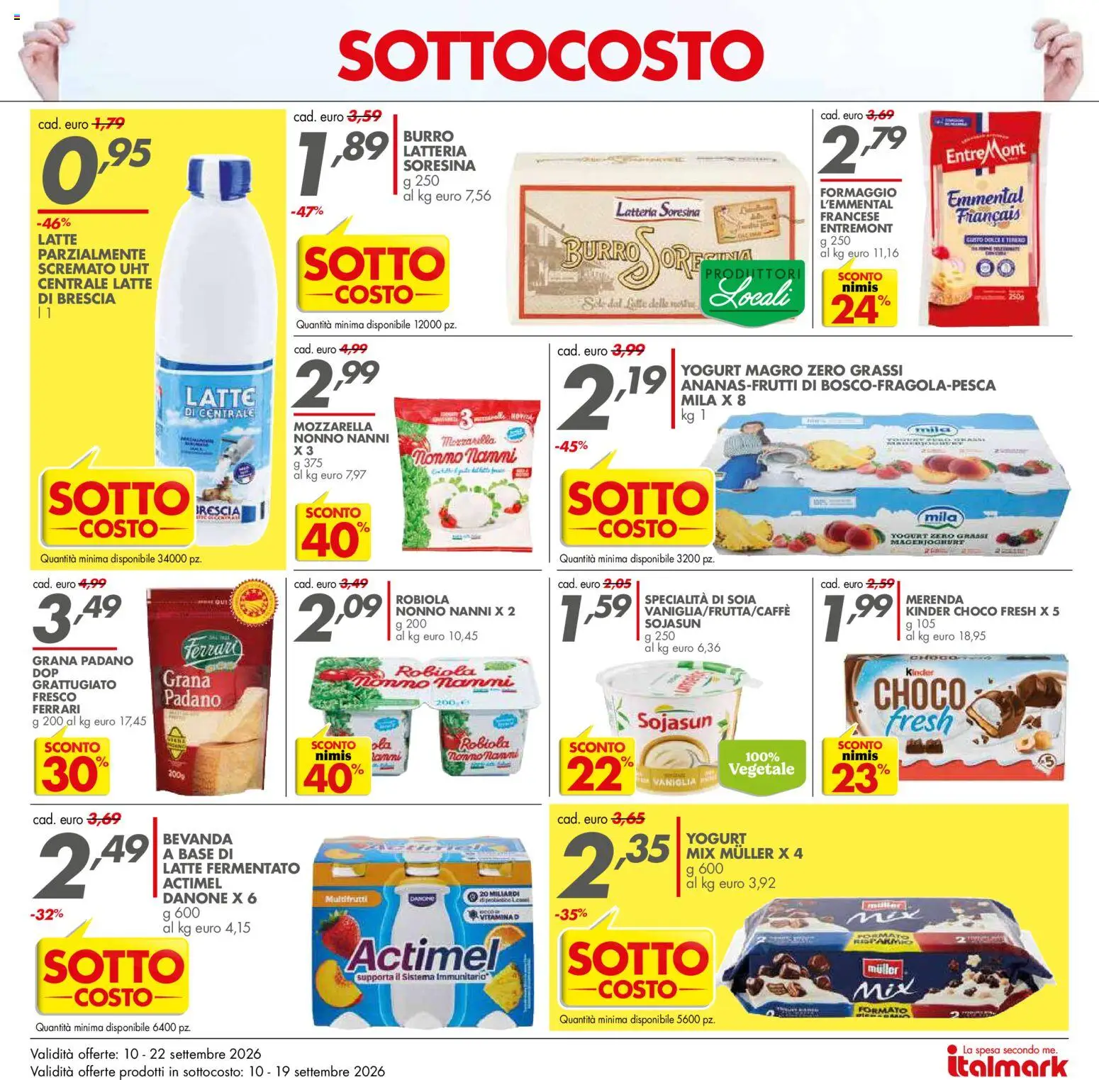 Volantino Italmark del 10/09/2026 | Pagina: 12 | Prodotti: Mozzarella, Yogurt magro, Grana Padano, Specialità