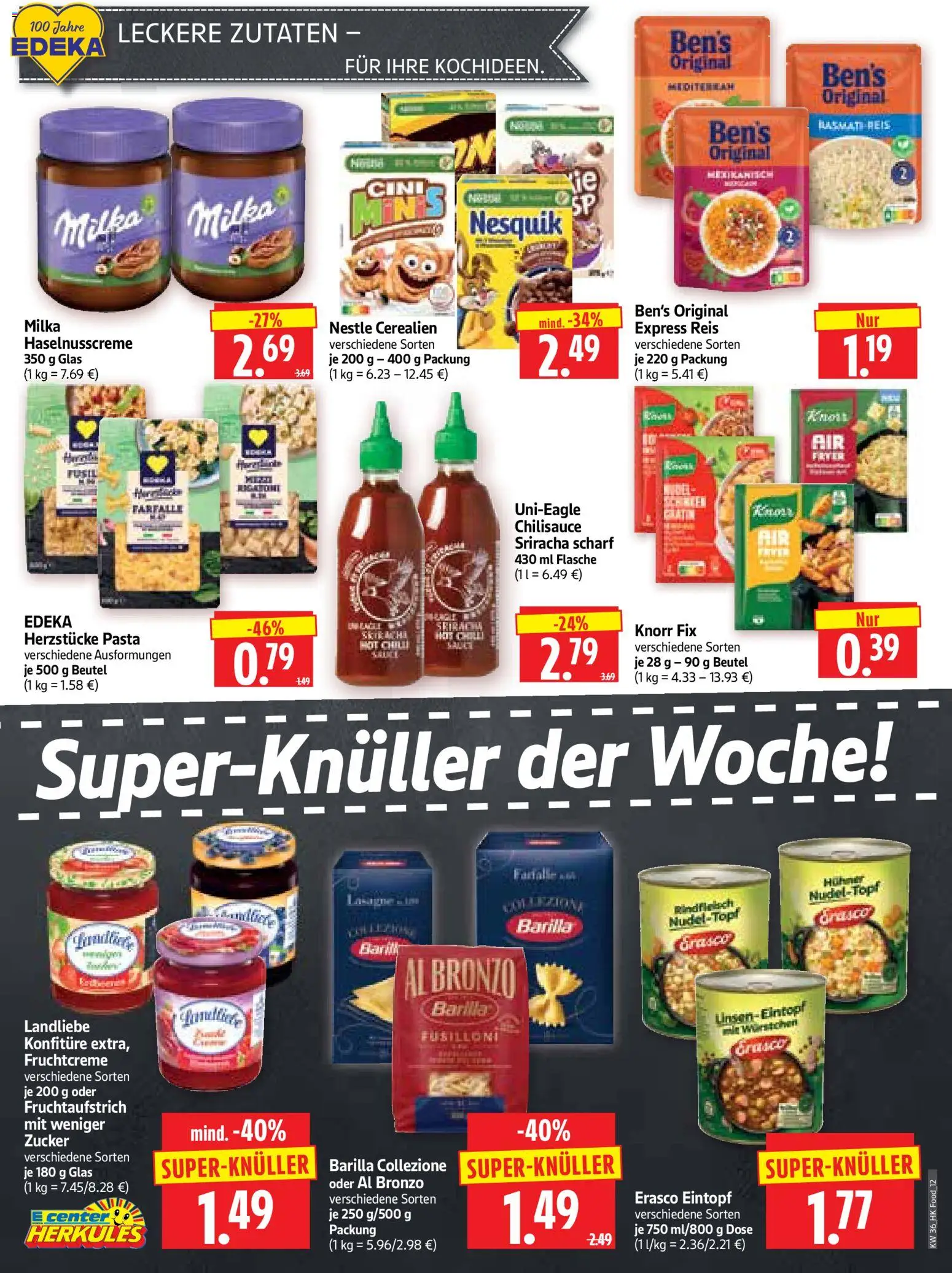 HERKULES Prospekt – gültig ab 31.08.2026 | Seite: 12 | Produkte: Knorr fix, Pasta, Reis, Erasco