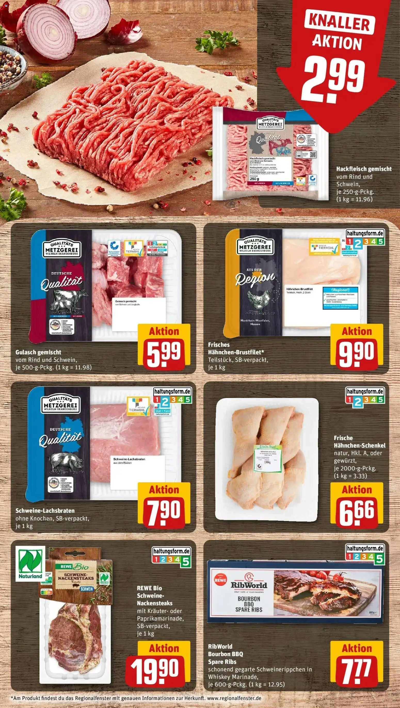 REWE Prospekt ab 04.05.2026 zum Blättern » Angebote | Seite: 12 | Produkte: Hahnchenschenkel, Spare ribs, Whiskey, Hackfleisch