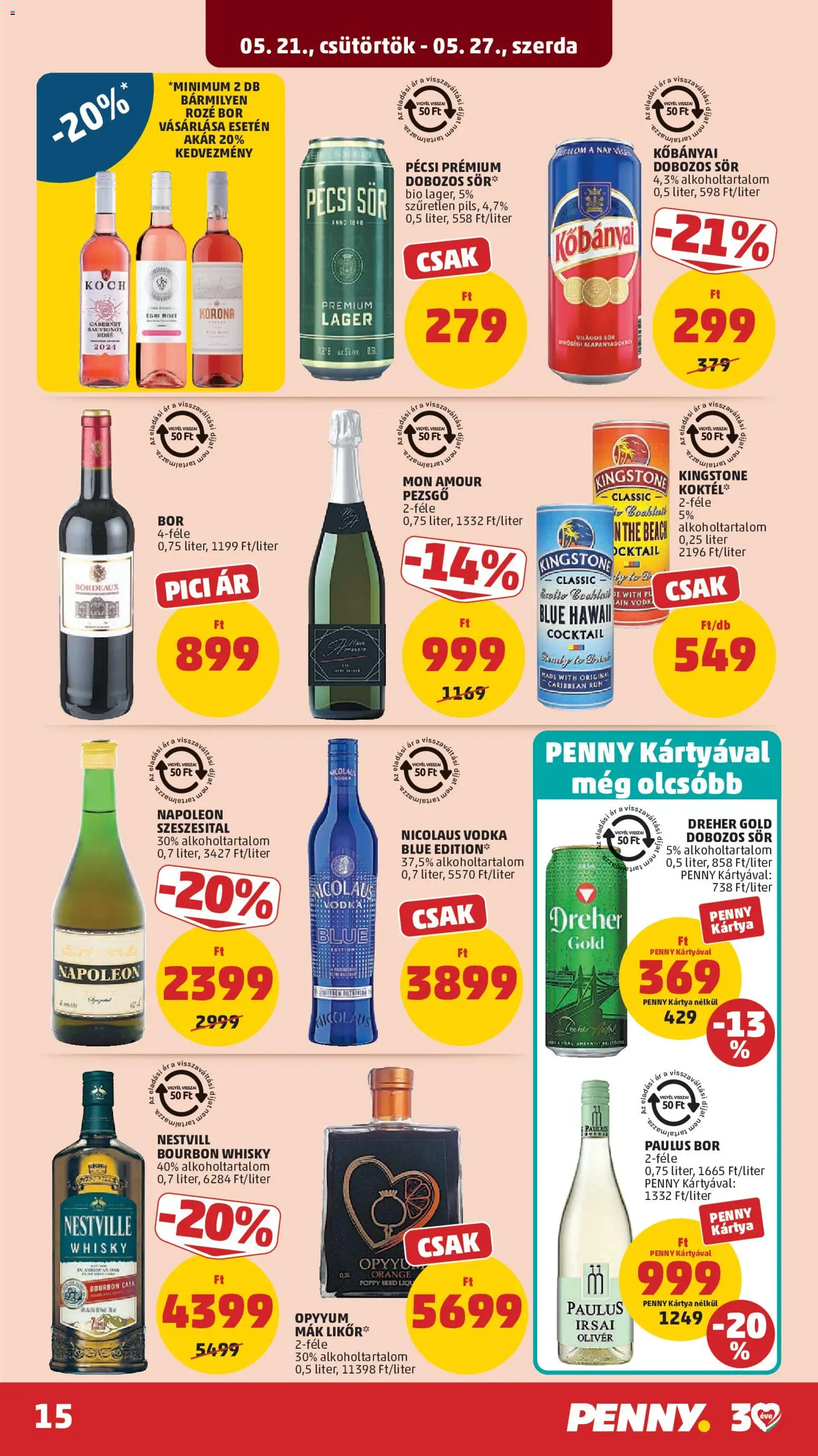 PENNY akciós ujság - amely érvényes a következő dátumtól: 21.05.2026 | Oldal: 19 | Termékek: Kiseli krastavci, Pezsgő, Dobozos sör, Mák