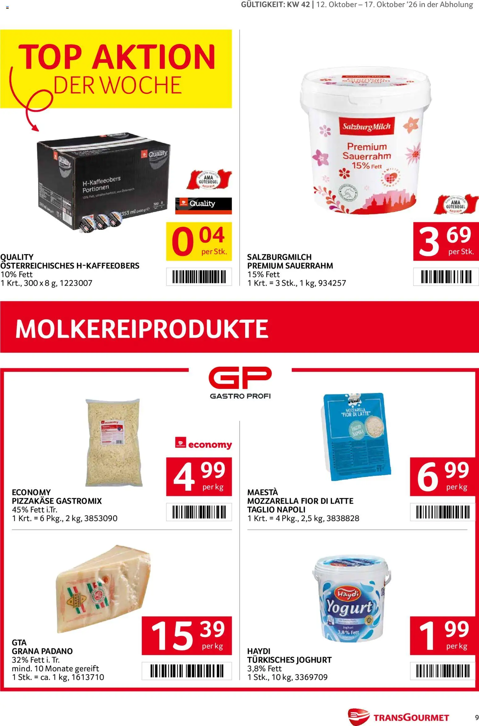 Transgourmet Broschüre gültig ab 11.10.2026 | Seite: 9 | Produkte: Joghurt, Sauerrahm