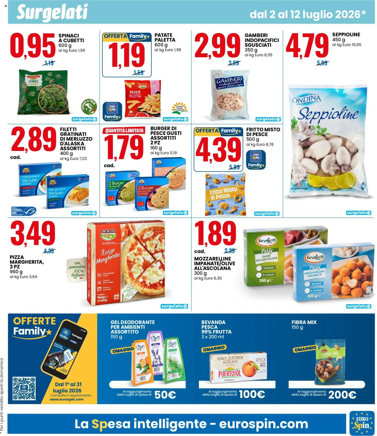 Volantino Eurospin del 02/07/2026 | Pagina: 9 | Prodotti: Merluzzo, Gamberi, Frutta, Pasta