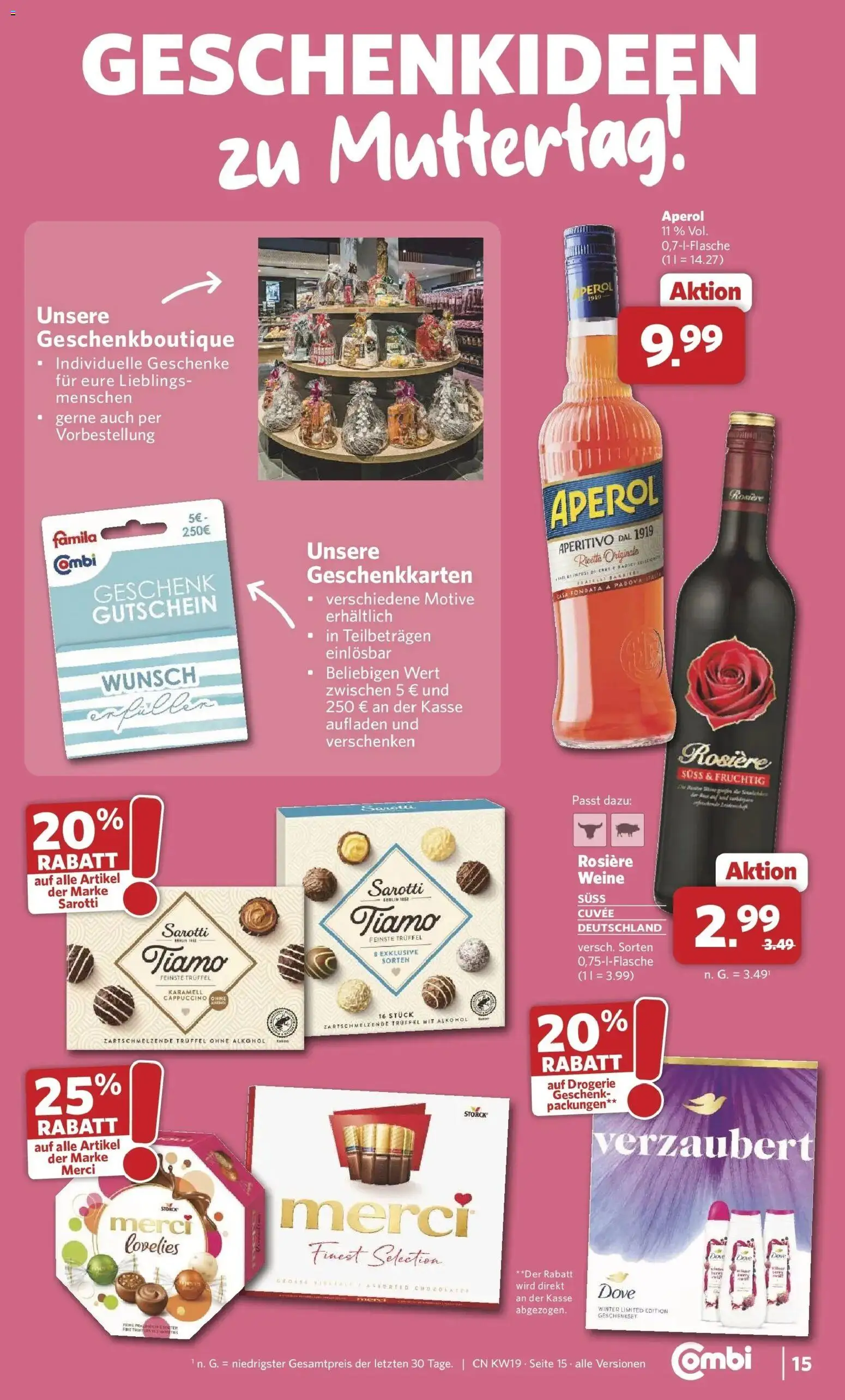 Combi Unsere Wochenangebote – gültig ab 04.05.2026 | Seite: 15 | Produkte: Merci, Aperol