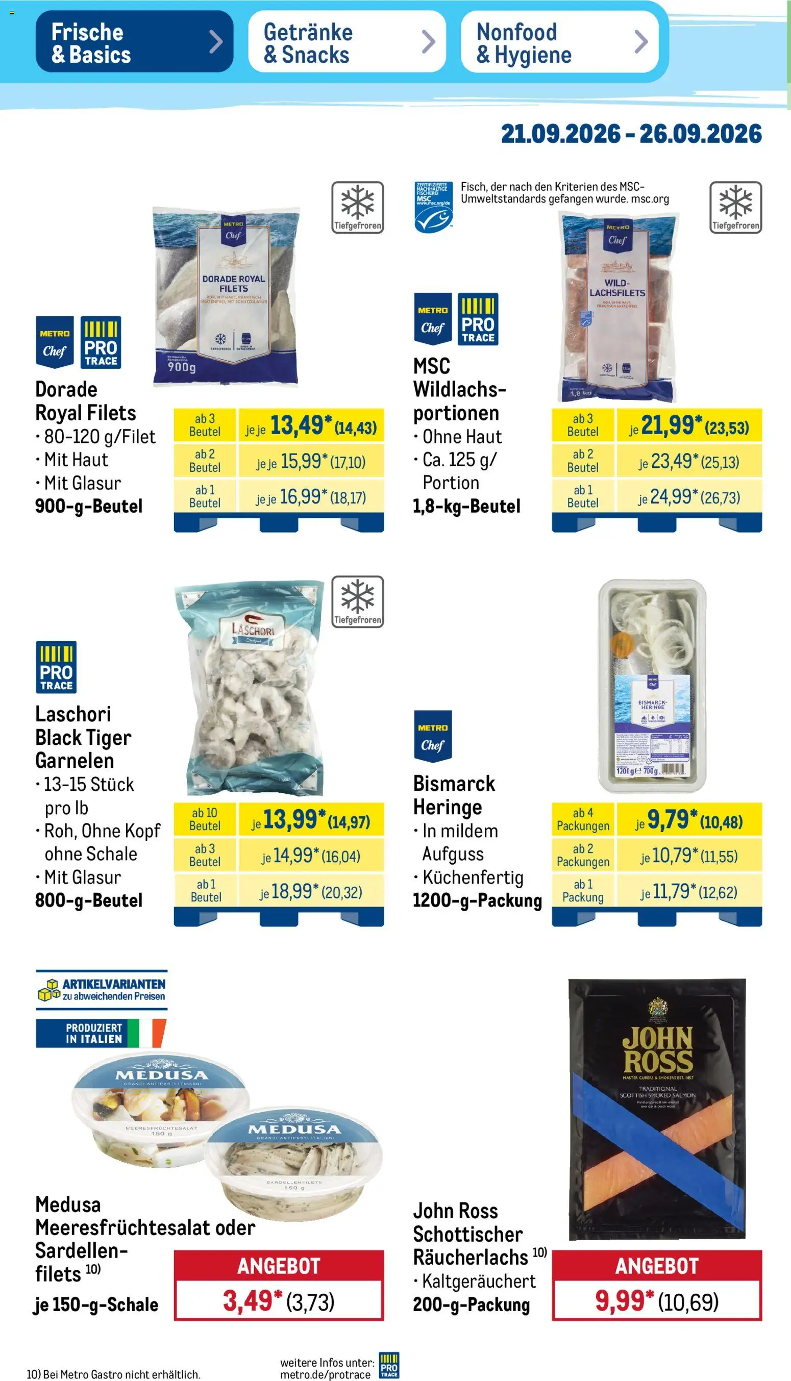 Metro NonFood-Angebote – gültig ab 21.09.2026 | Seite: 36 | Produkte: Dorade, Garnelen, Räucherlachs