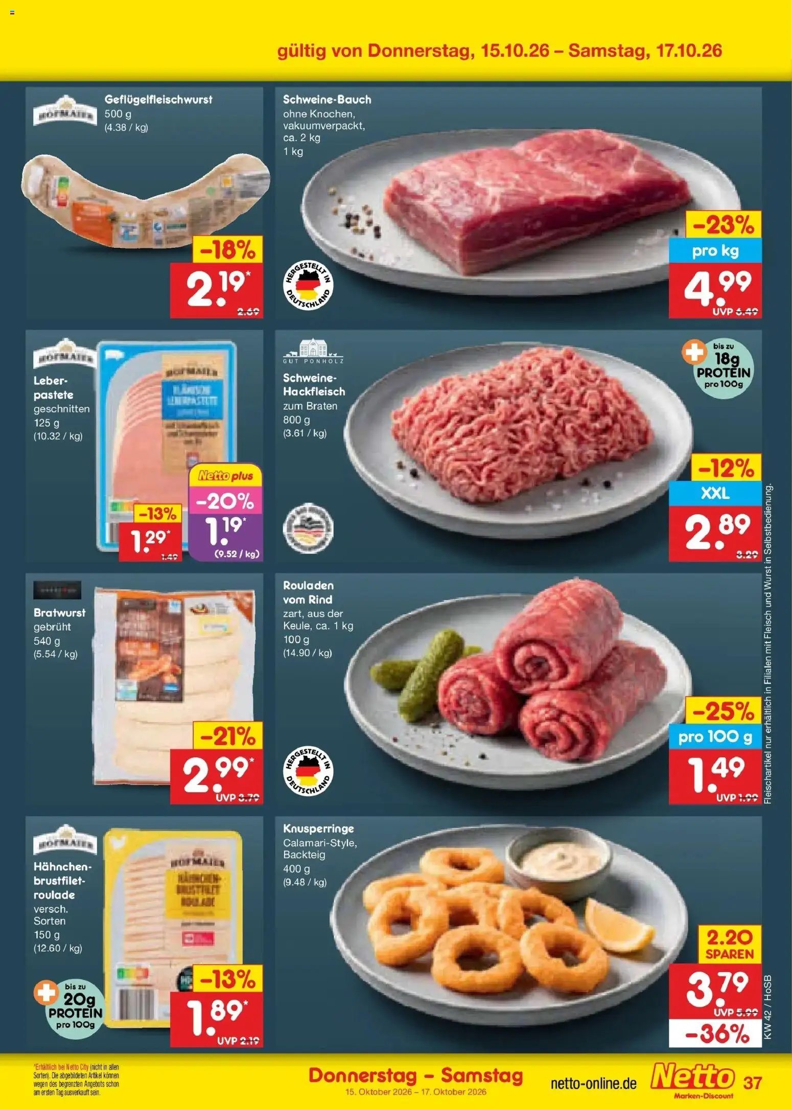 Netto Marken-Discount Prospekt Hannover (ab 12.10.2026) » Angebote | Seite: 51 | Produkte: Hahnchen, Schweinebauch, Wurst, Fleisch