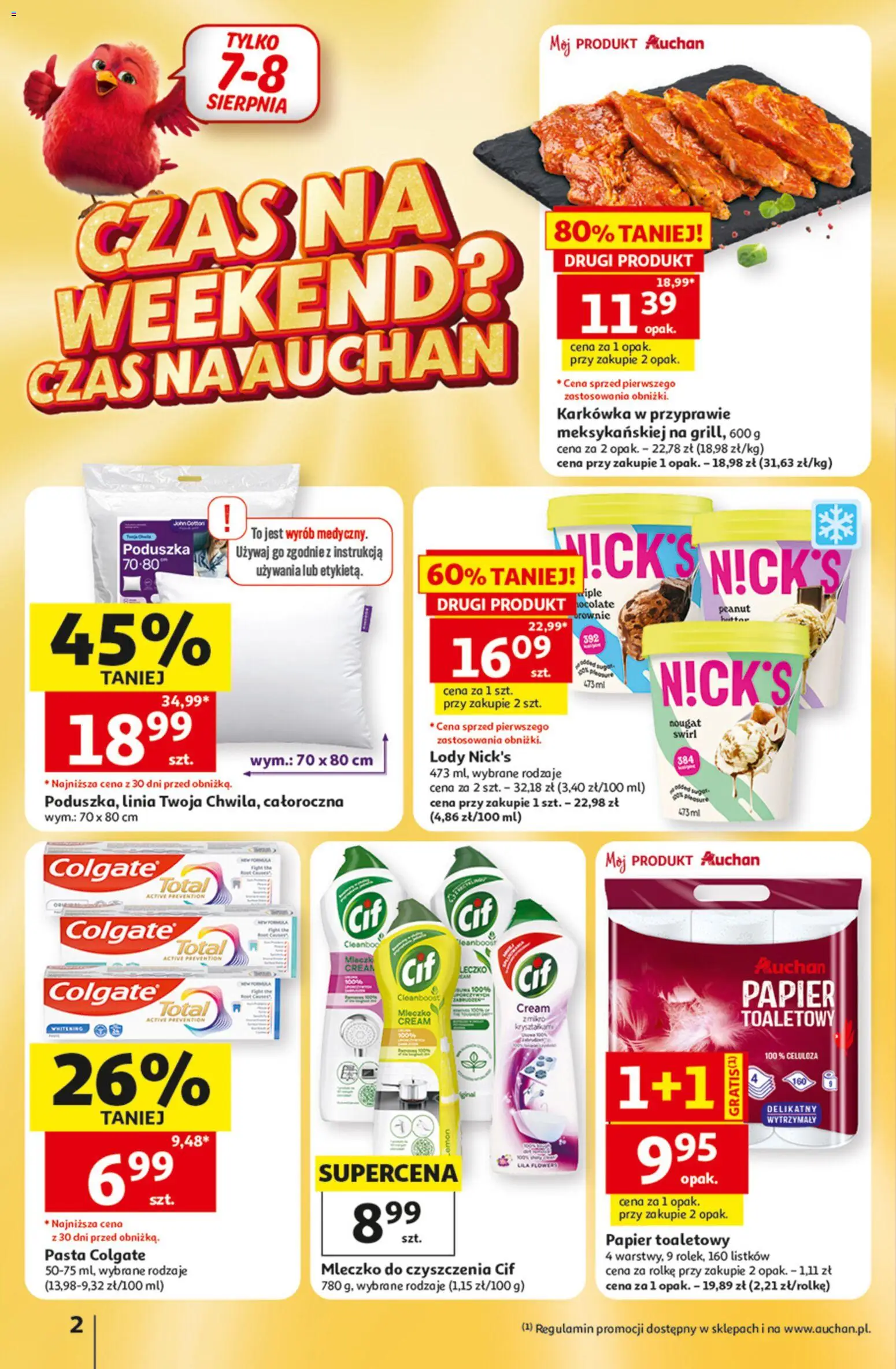 Auchan gazetka - 30 Lat Hipermarket od 06.08.2026 | Strona: 2 | Produkty: Karkówka, Papier toaletowy, Poduszka, Lody