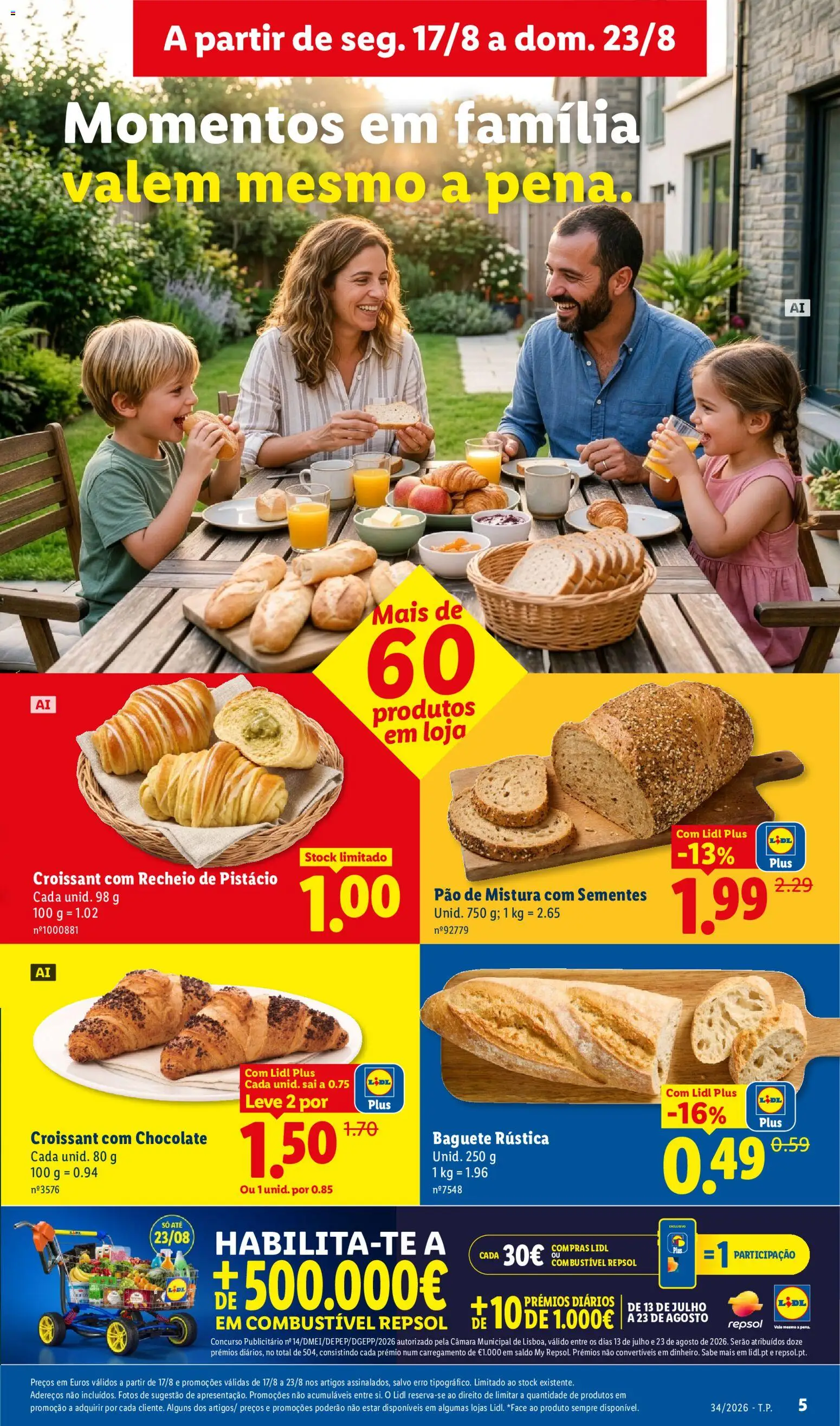 Lidl folheto │ válido de 17/08/2026 | Página: 5 | Produtos: Baguete, Croissant, Pão, Chocolate