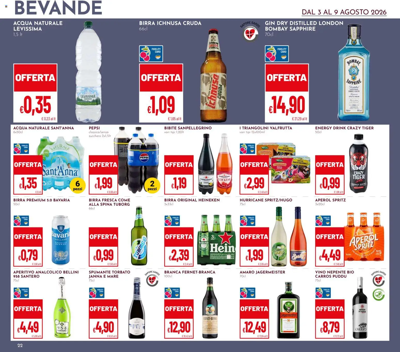Volantino Pan del 03/08/2026 | Pagina: 22 | Prodotti: Pesca, Acqua naturale, Aperol, Pepsi