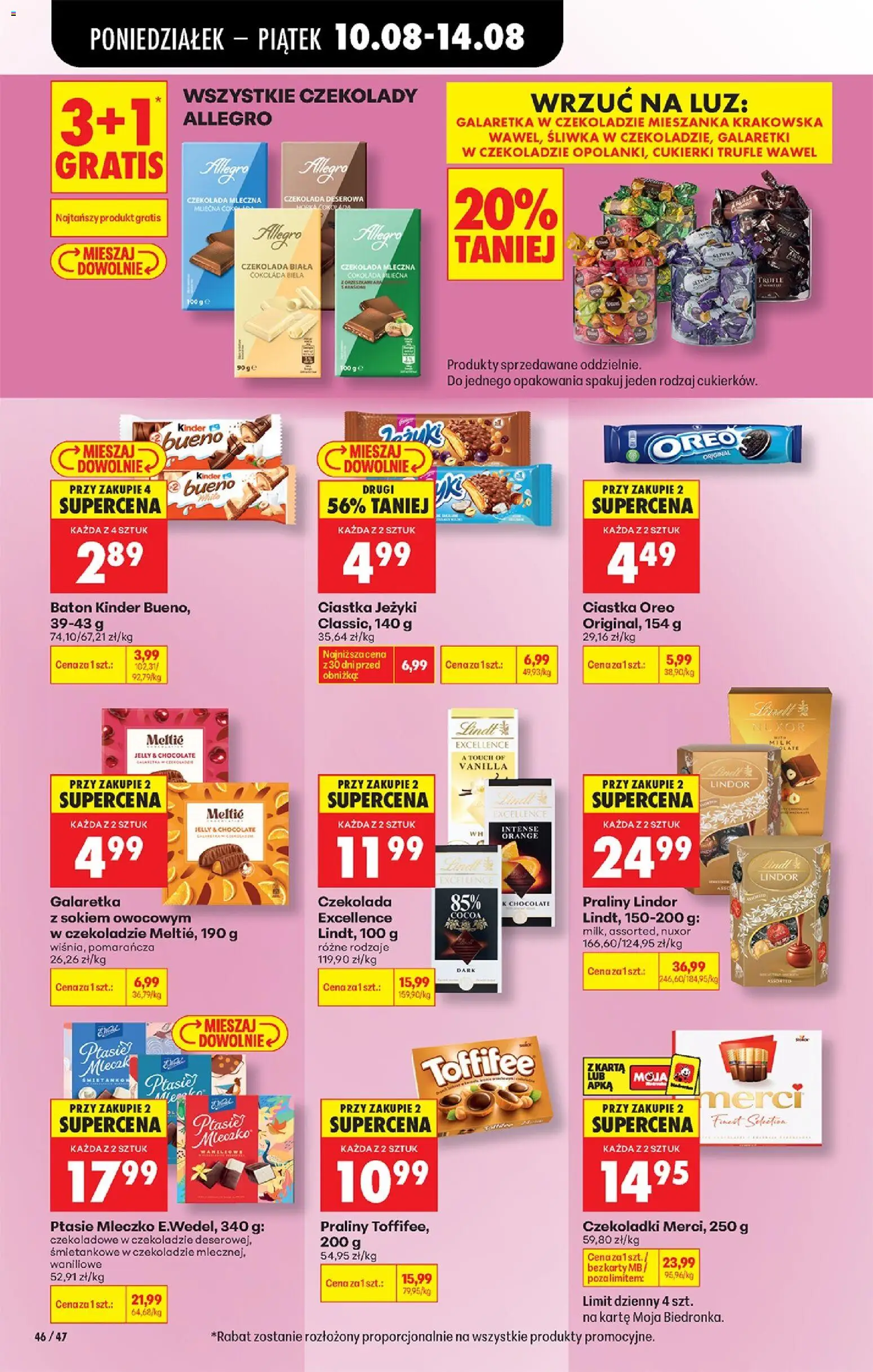 Biedronka gazetka od 10.08.2026 | Strona: 64 | Produkty: Ciastka Jeżyki, Czekoladki, Praliny, Ptasie mleczko