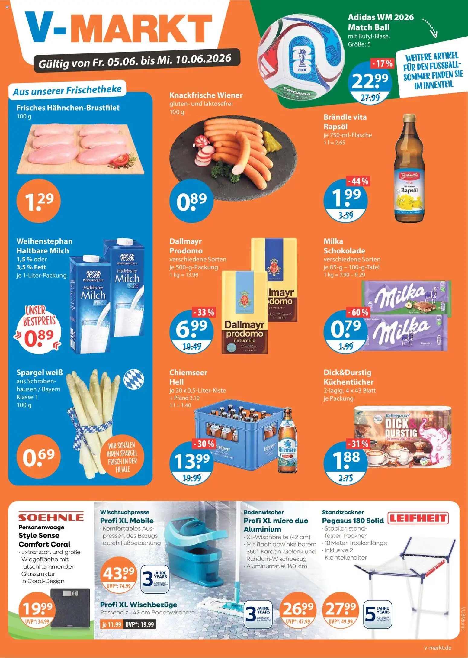 V-Markt München – gültig ab 05.06.2026 | Seite: 1 | Produkte: Trockner, Schokolade, Spargel, Dallmayr