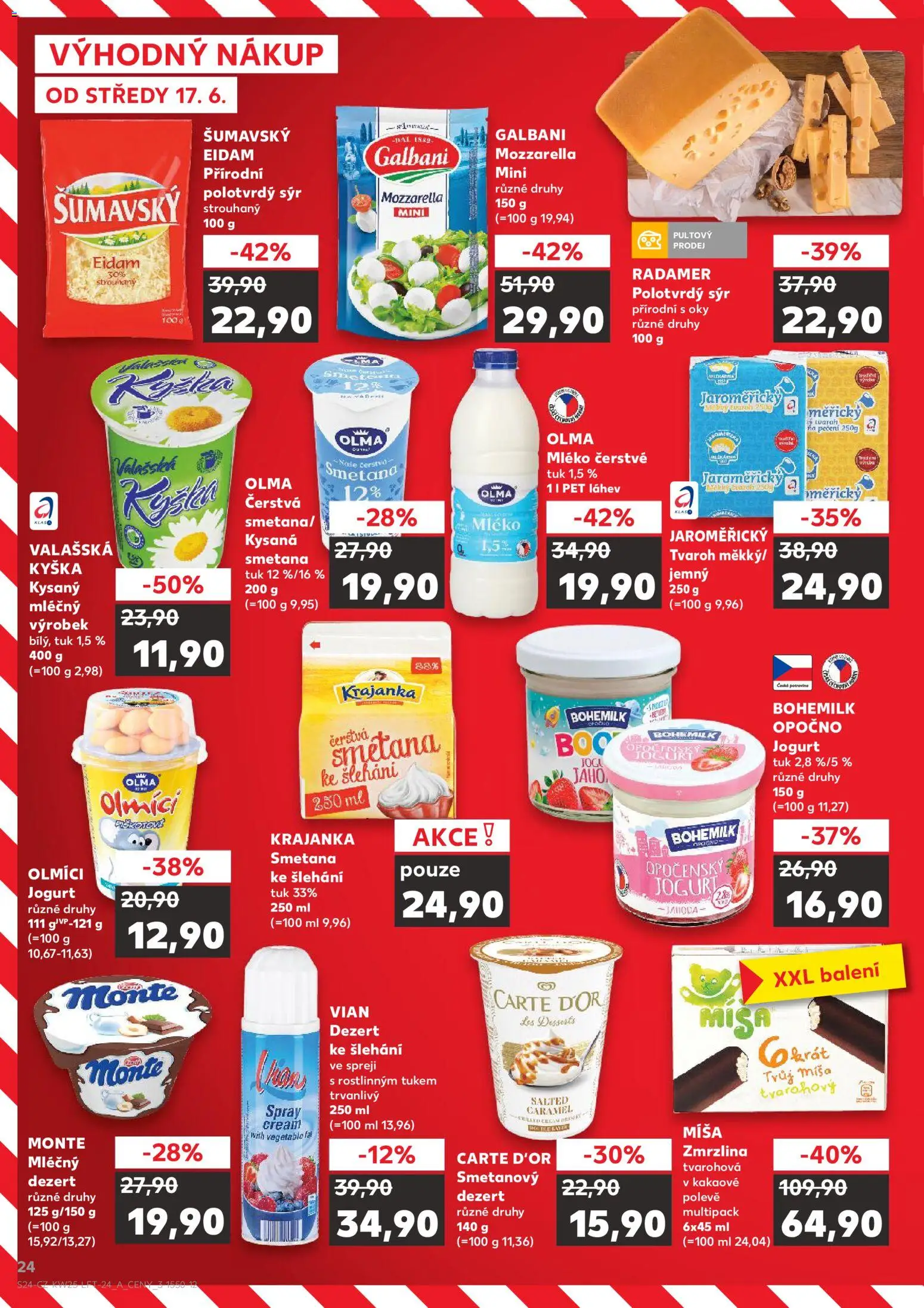 Kaufland leták - Brno od 17.06.2026 | Strana: 24 | Produkty: Sýr, Jogurt, Zmrzlina, Mozzarella