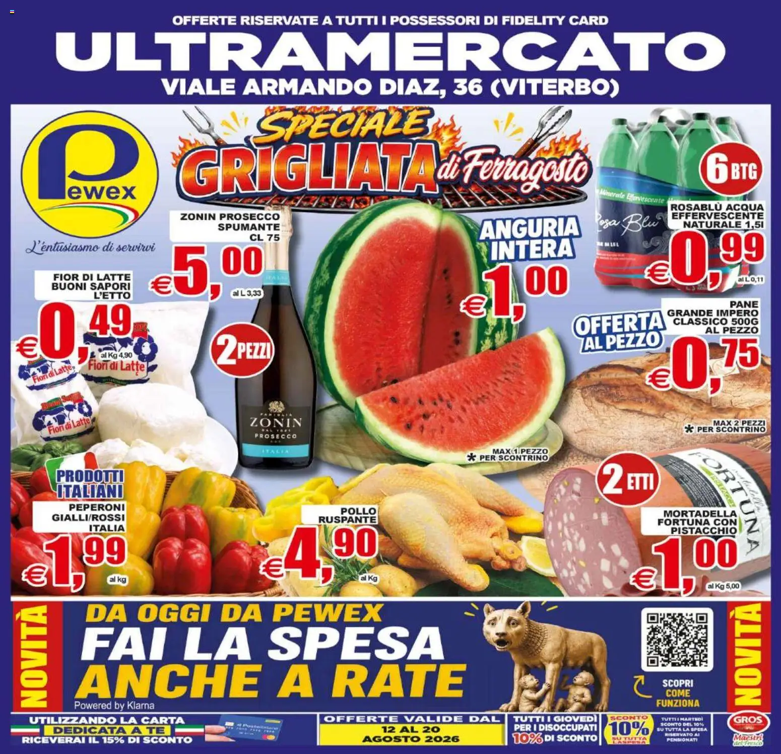 Volantino Pewex del 12/08/2026 | Pagina: 1 | Prodotti: Pollo, Acqua, Latte, Anguria