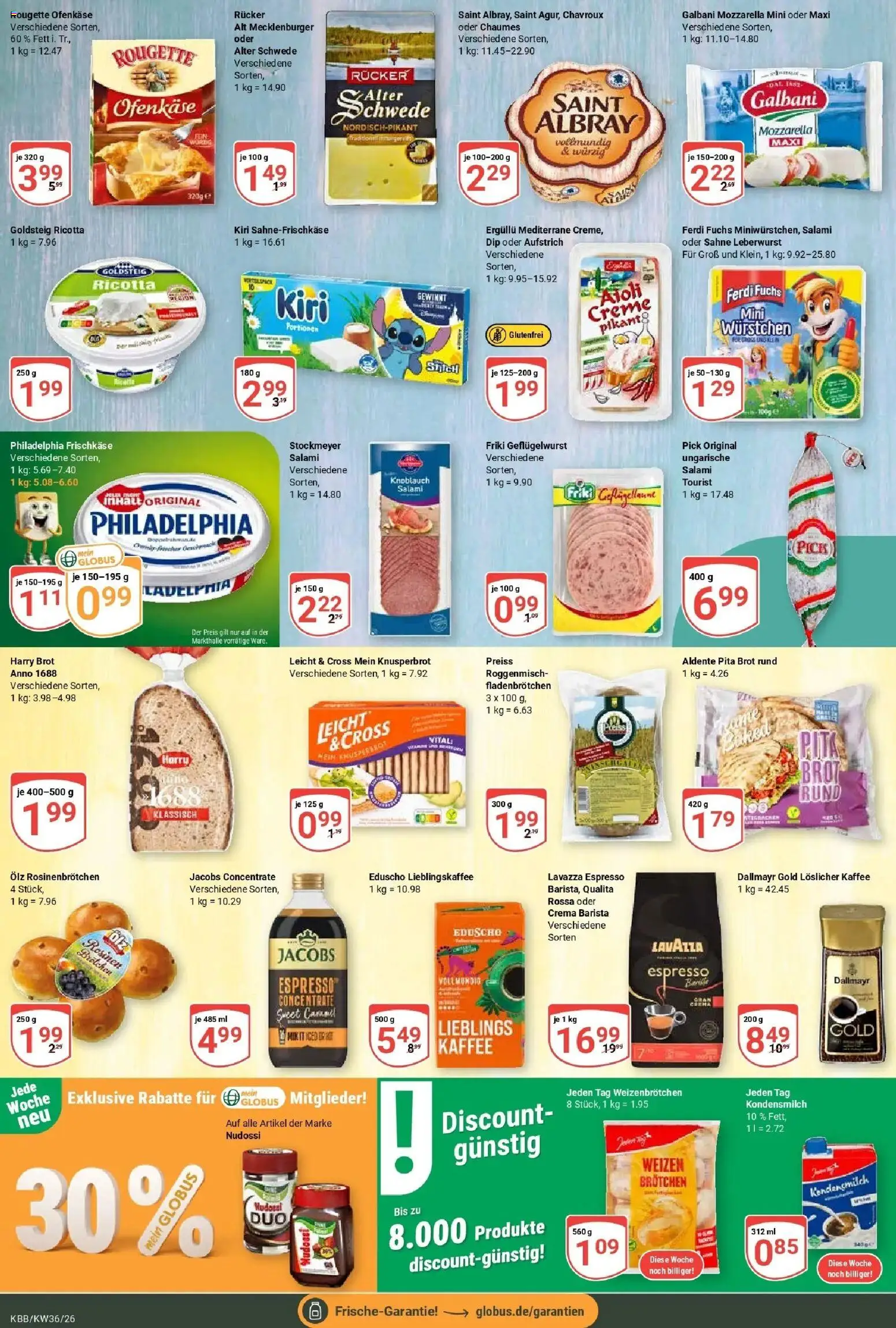 Globus Prospekt Koblenz-Bubenheim (ab 31.08.2026) » Angebote online | Seite: 14 | Produkte: Philadelphia, Knoblauch, Brot, Sahne