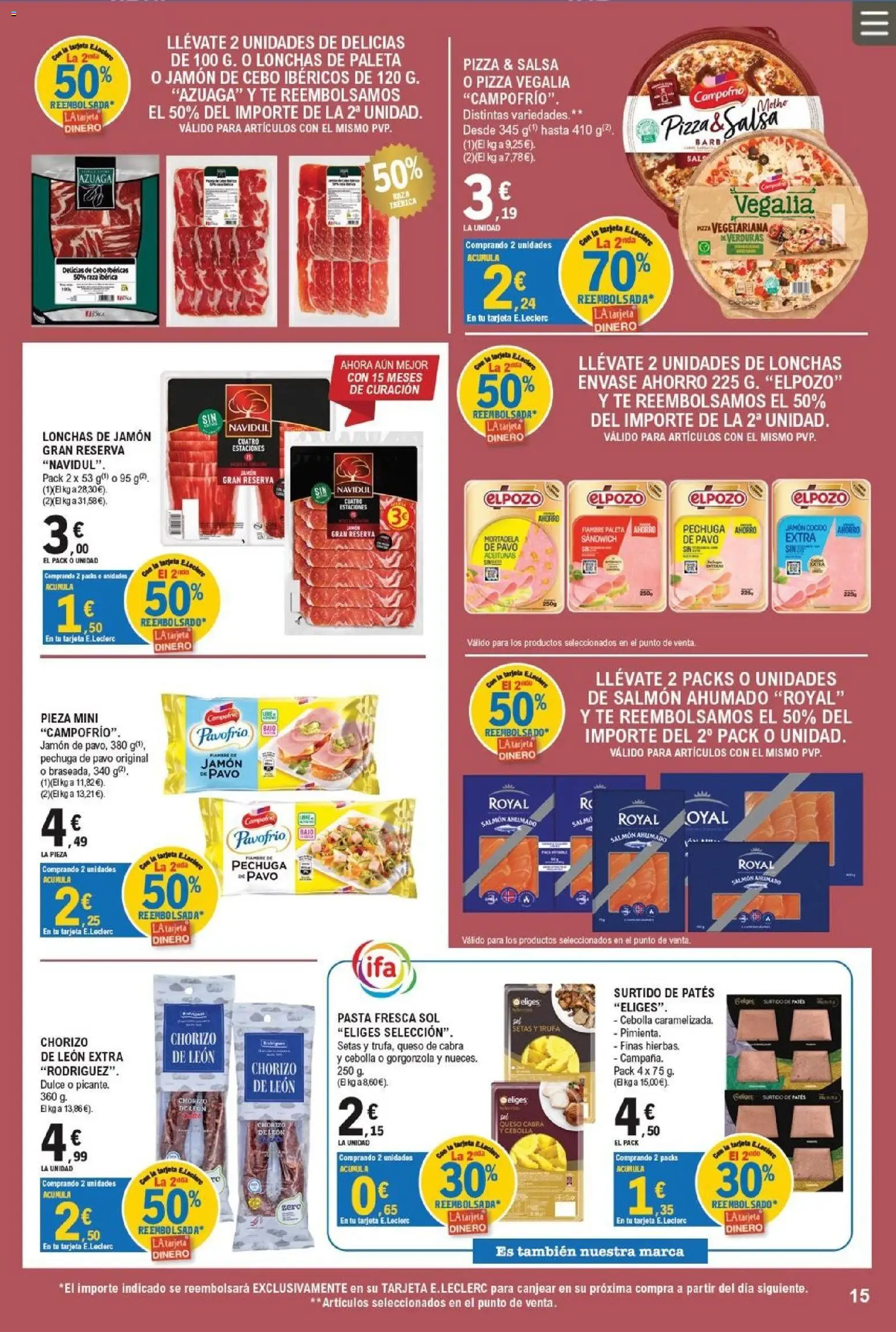 E.Leclerc Miranda de Ebro │ válido desde el 01/07/2026 | Página: 15 | Productos: Queso, Jamón cocido, Pizza, Salmón ahumado