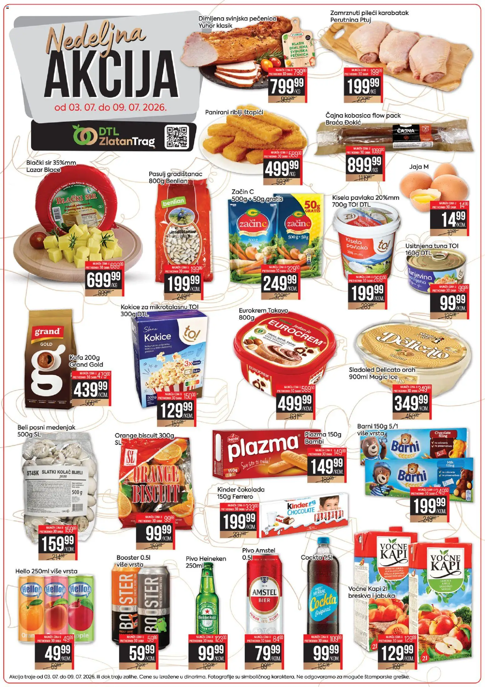 Zlatan Trag katalog - važi od 03.07.2026 | Strana: 1 | Proizvode: Čokolada, Perutnina Ptuj, Pivo, Kobasica