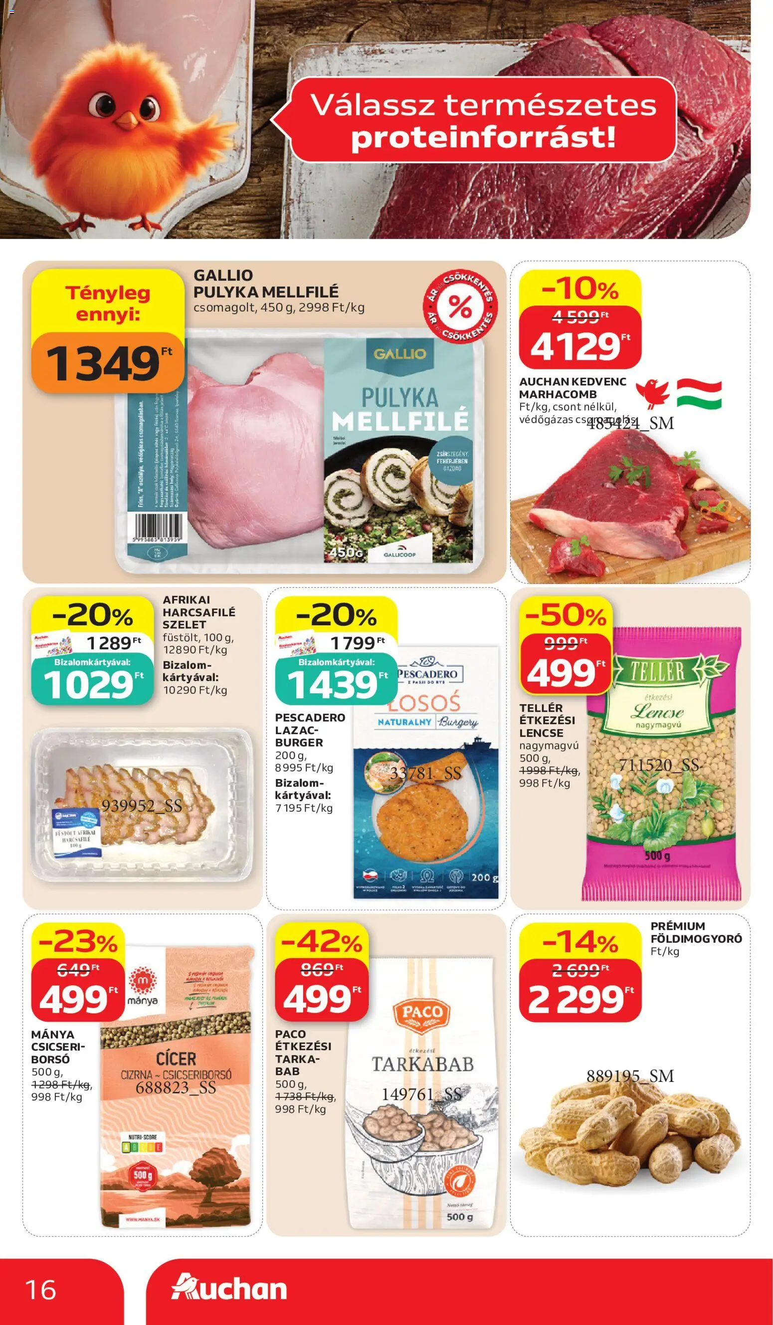 Auchan akciós ujság - amely érvényes a következő dátumtól: 2026.07.02. | Oldal: 16 | Termékek: Afrikai harcsafilé, Lazac, Lencse, Marhacomb