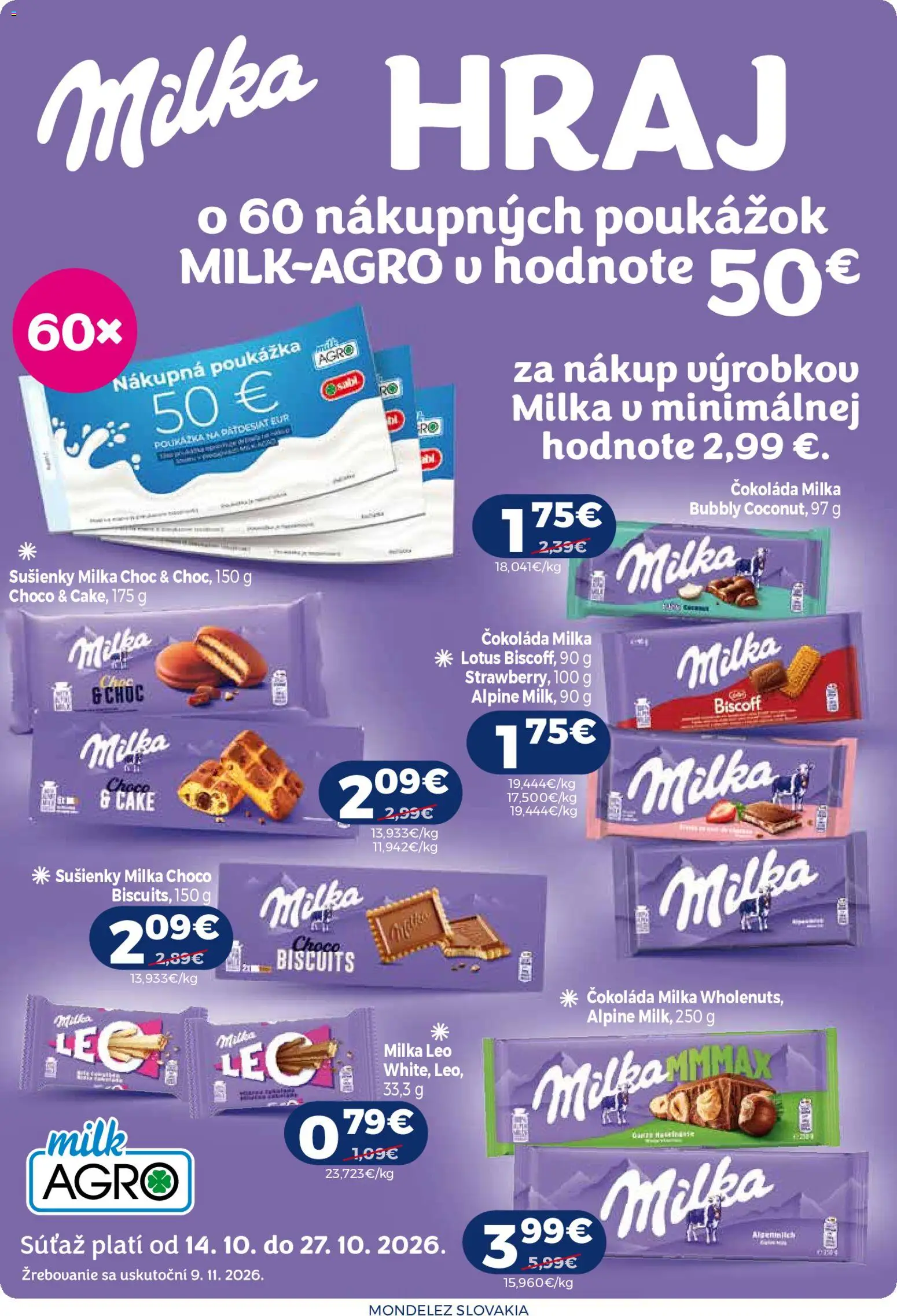 Nové Milk Agro akcie – leták je platný od 07.10.2026 | Strana: 9 | Produkty: Lotus, Sušienky, Čokoláda, Milka