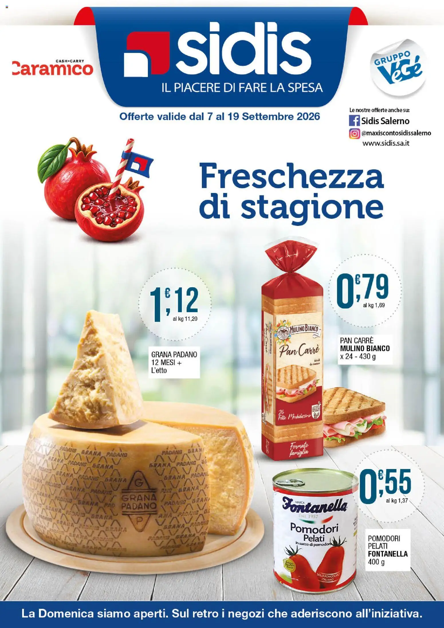 Volantino Sidis del 07/09/2026 | Pagina: 1 | Prodotti: Succo, Pomodoro, Pomodori, Grana Padano