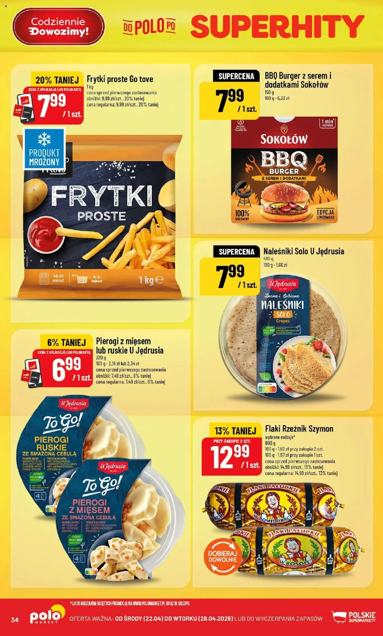 POLOmarket gazetka od 22.04.2026 | Strona: 34 | Produkty: Pierogi, Pierogi z mięsem, Frytki, Naleśniki
