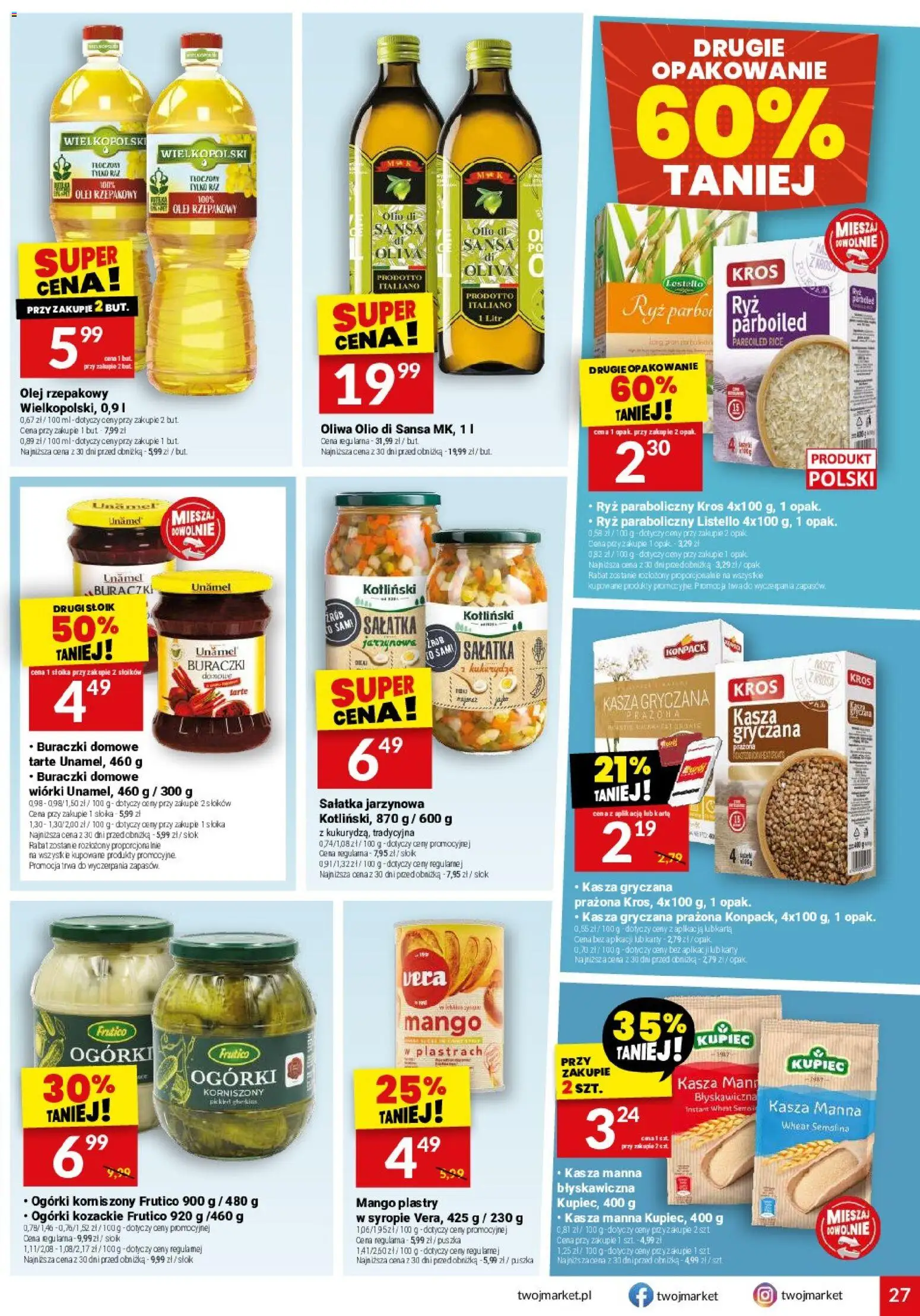 Twój Market gazetka od 22.07.2026 | Strona: 27 | Produkty: Olej rzepakowy, Kukurydza, Ryż, Sałatka