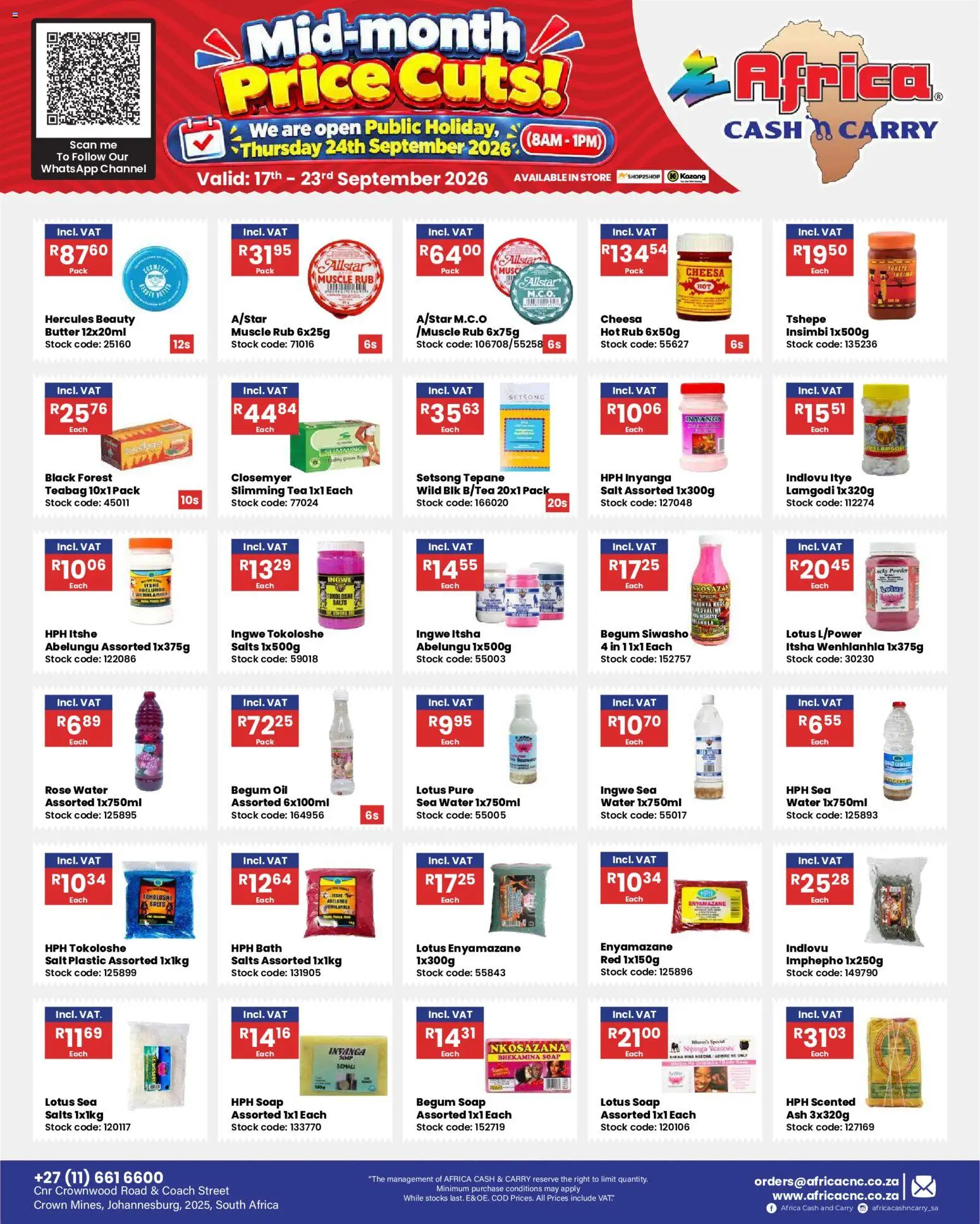 New Africa Cash & Carry catalogue – valid from 17/09/2026 | Page: 20 | Products: Lotus, Soap, Water, Salt