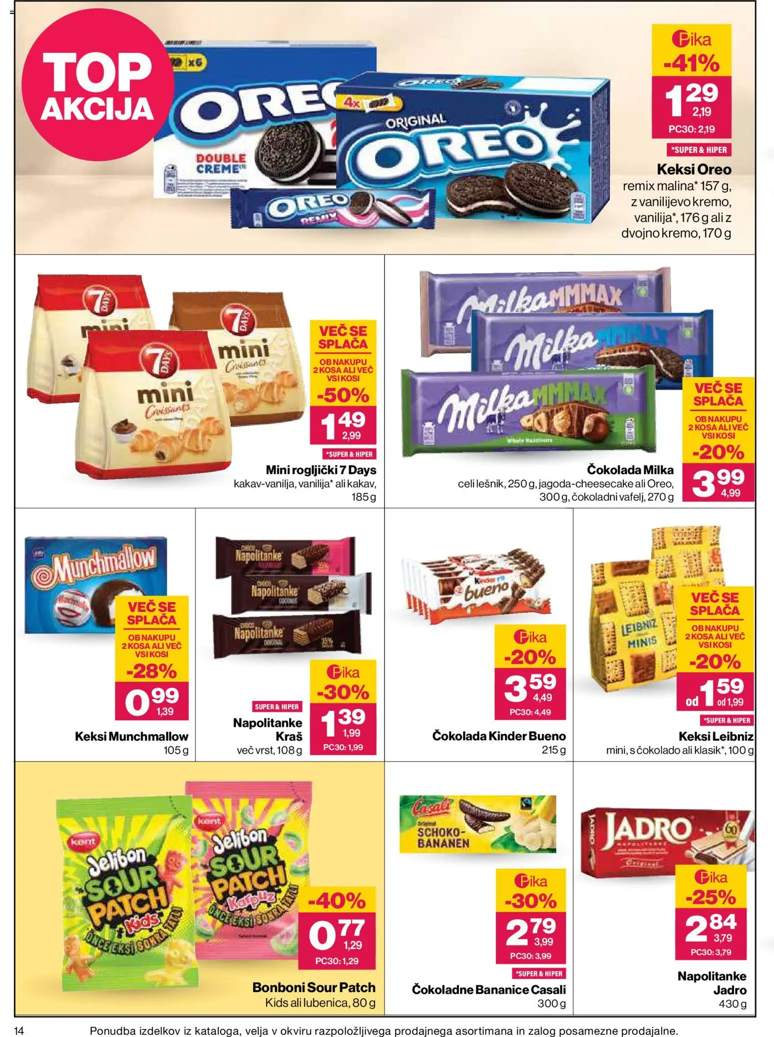 Novi Mercator katalog ponudbe – veljaven od 16.07.2026 | Stran: 14 | Izdelki: Napolitanke, Keksi, Bonboni, Rogljički