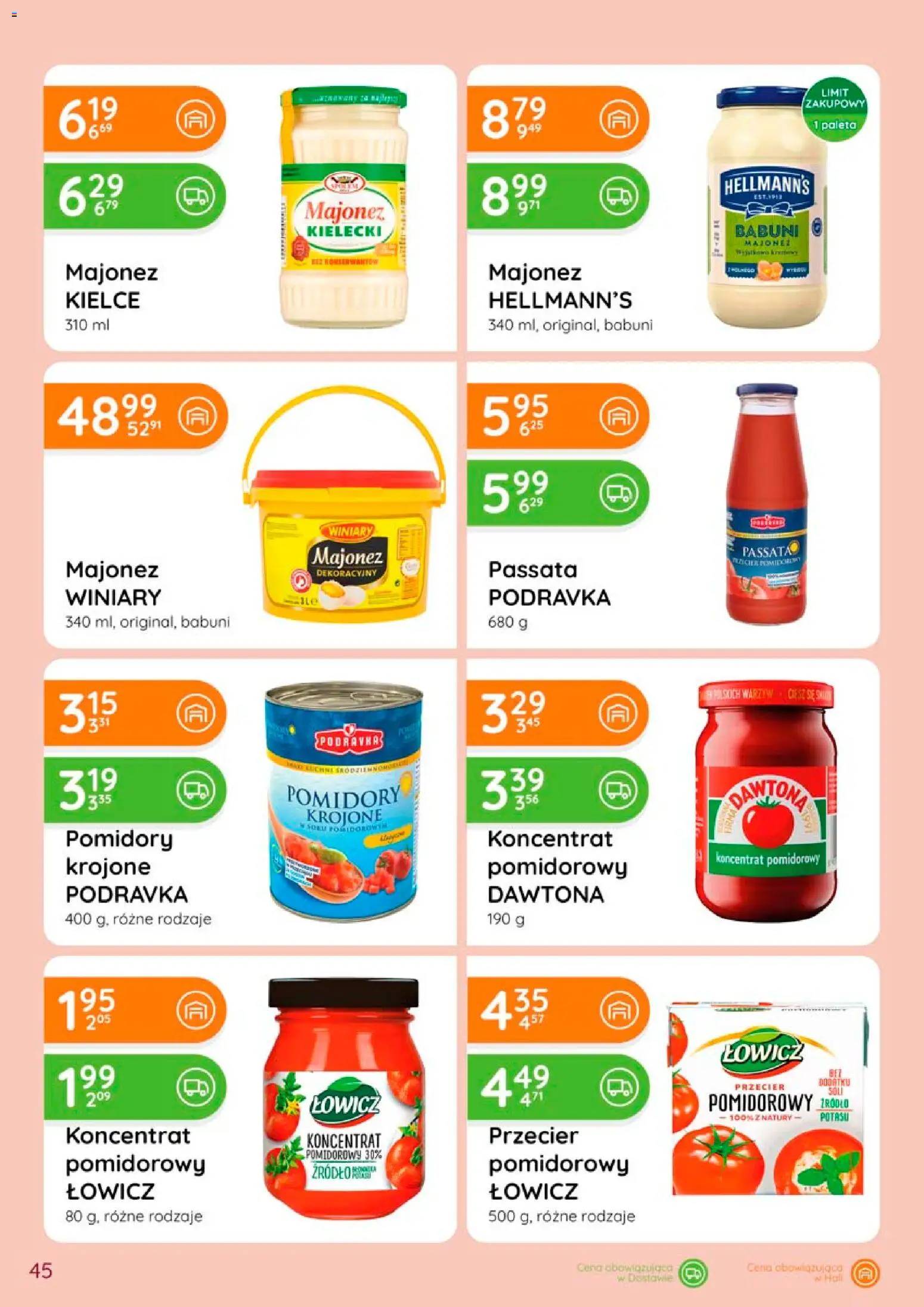 Eurocash gazetka od 28.05.2026 | Strona: 45 | Produkty: Przecier pomidorowy, Koncentrat pomidorowy, Pomidory, Majonez