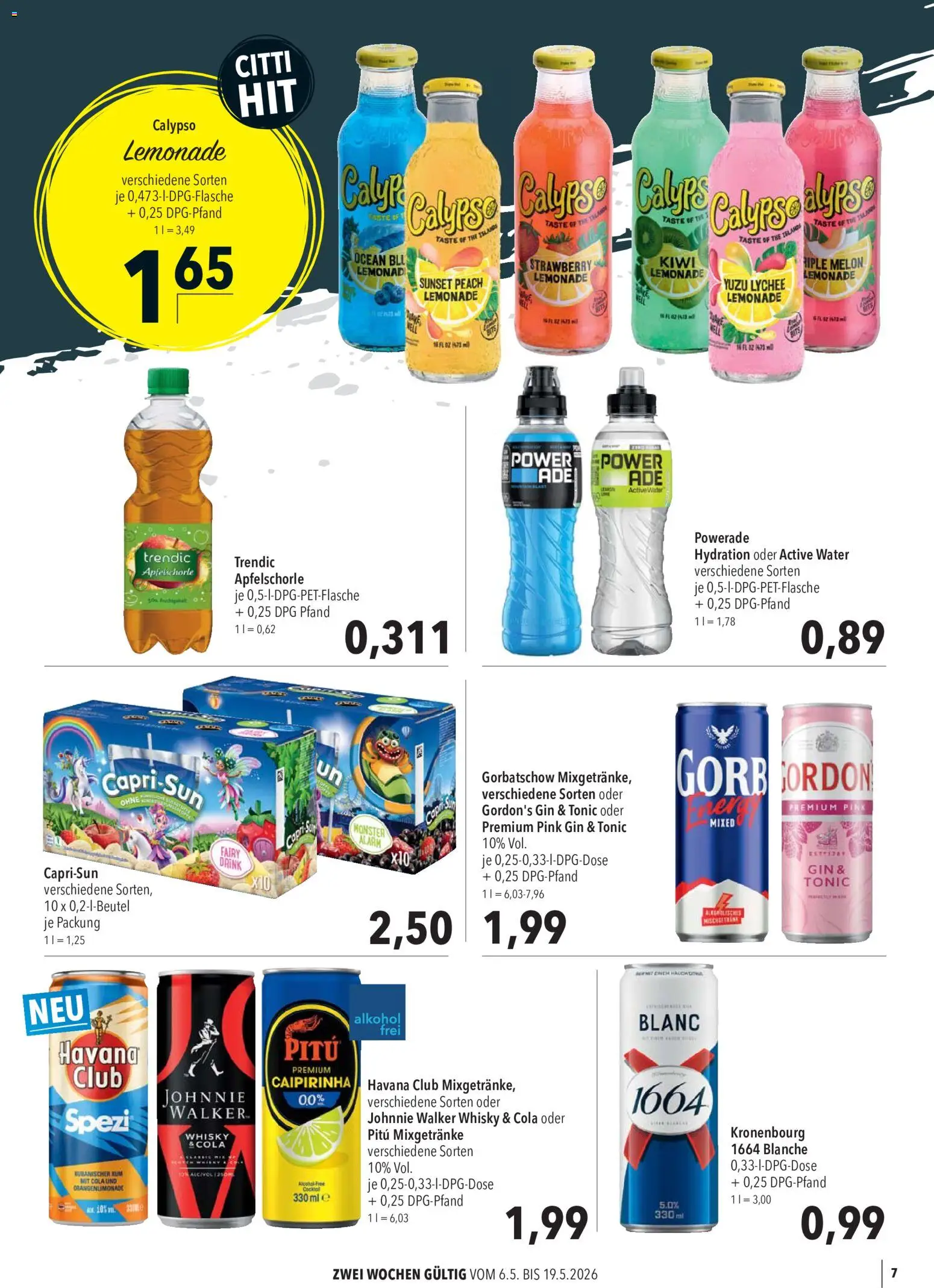 CITTI Markt Kioskwerbung – gültig ab 06.05.2026 | Seite: 7 | Produkte: Gordon's gin, Cola, Powerade, Gin