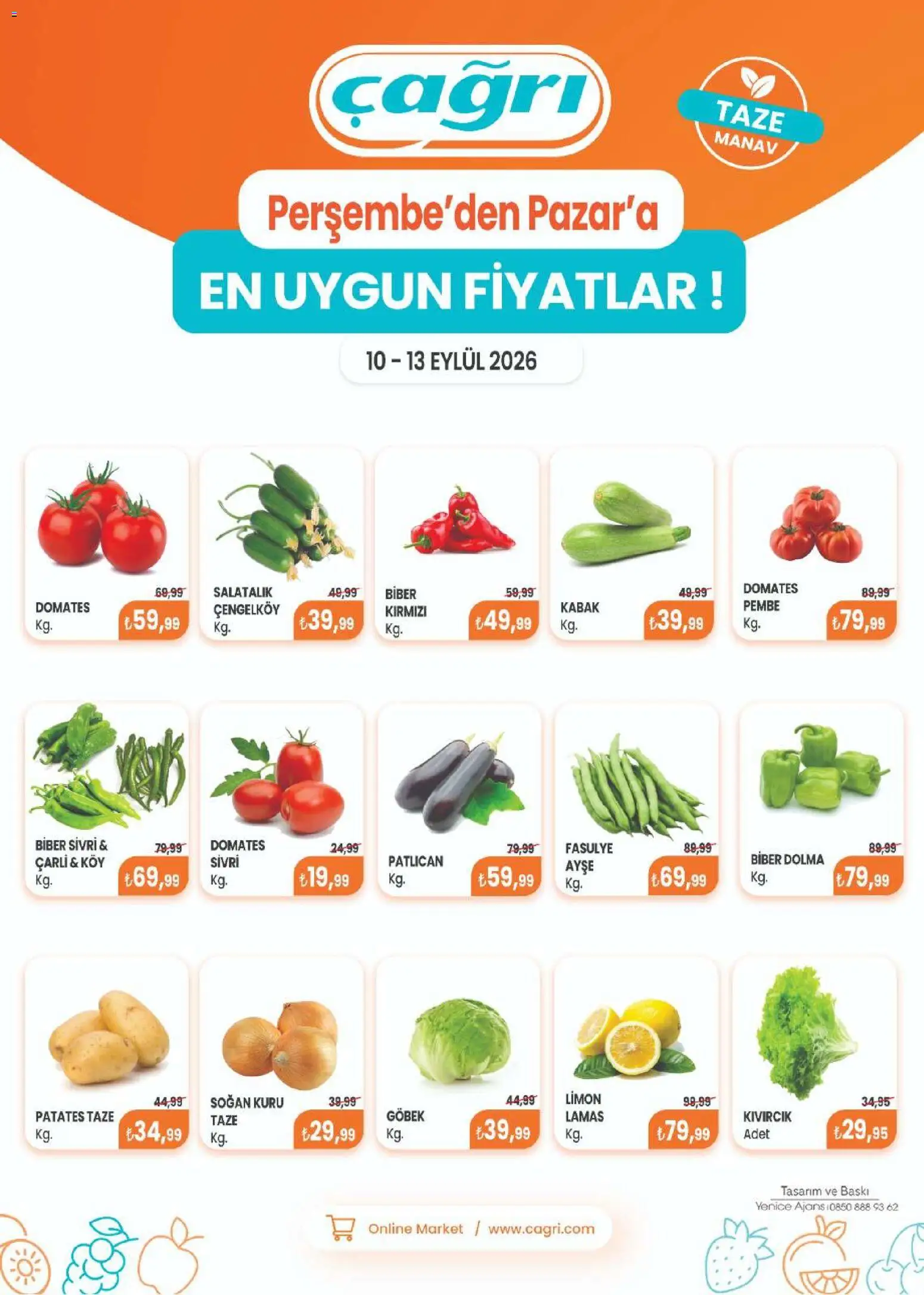 Çağrı Market - Manav Katalog - 10 Eylül 2026 tarihinden itibaren geçerlidir | Sayfa: 2 | Ürünler: Fasulye, Kabak, Salatalık, Biber