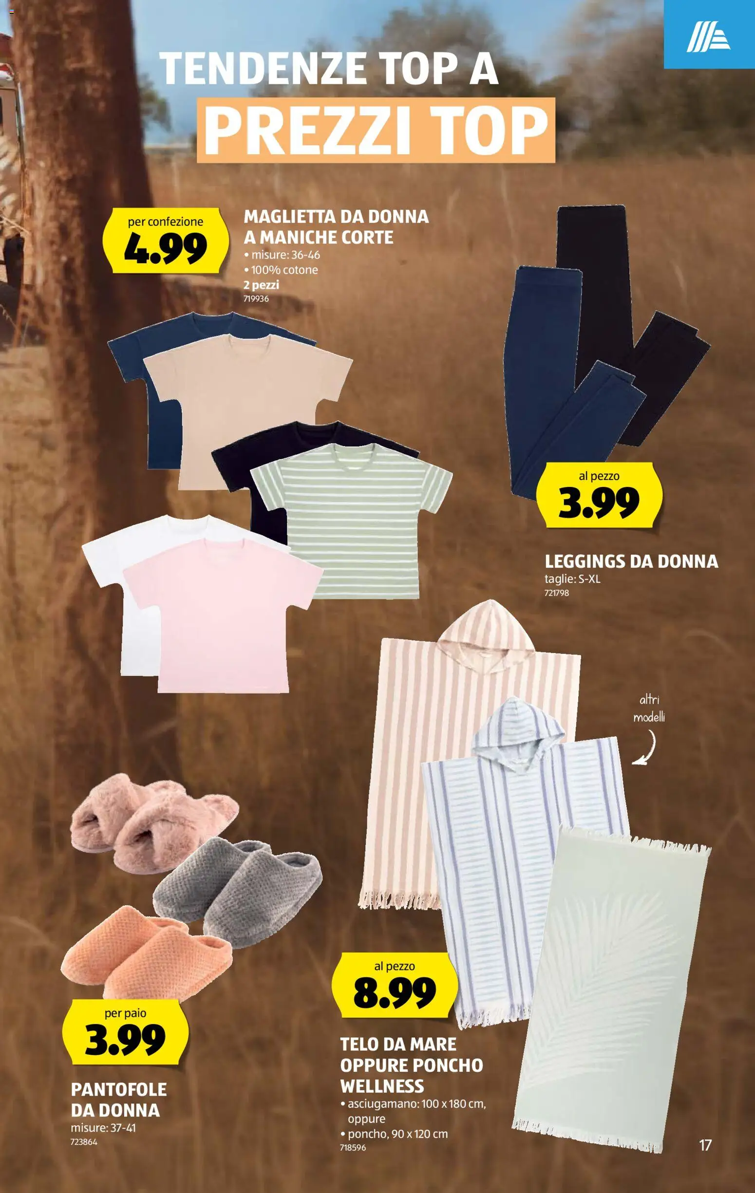 Aldi aktionen IT – gültig ab 16.07.2026 | Seite: 17 | Produkte: T-Shirt, Leggings, Top, Poncho