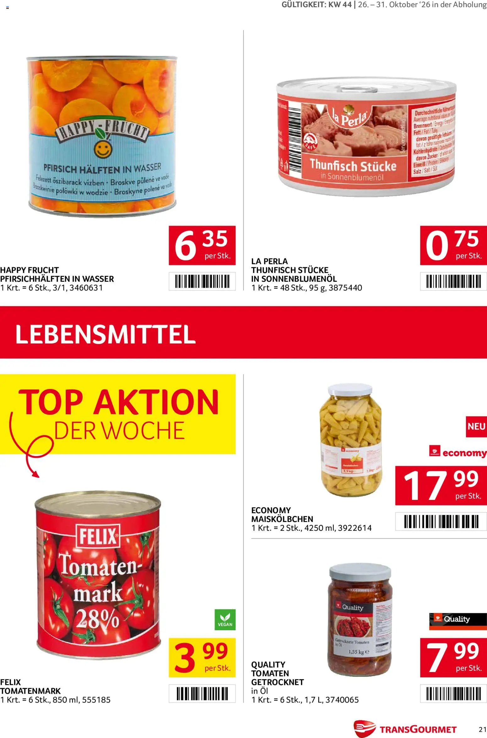 Transgourmet Abhol Aktion gültig ab 26.10.2026 | Seite: 21 | Produkte: Wasser, Salz, Zucker, Lebensmittel